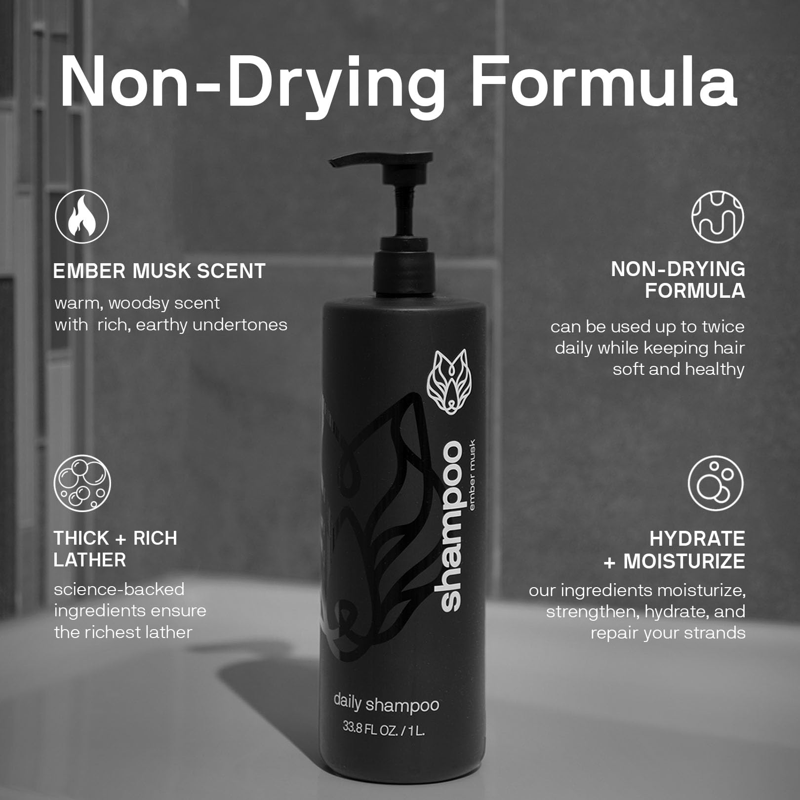 Black Wolf Men's Shampoo for Oily Hair - 33.8 Fl Oz Charcoal-Infused Oil Control Shampoo with Moisturizing & Deep Cleansing Formula | Hydrates & Nourishes Scalp | Daily Hair Care for Men | Perfect for Gym, Work & Active Lifestyles