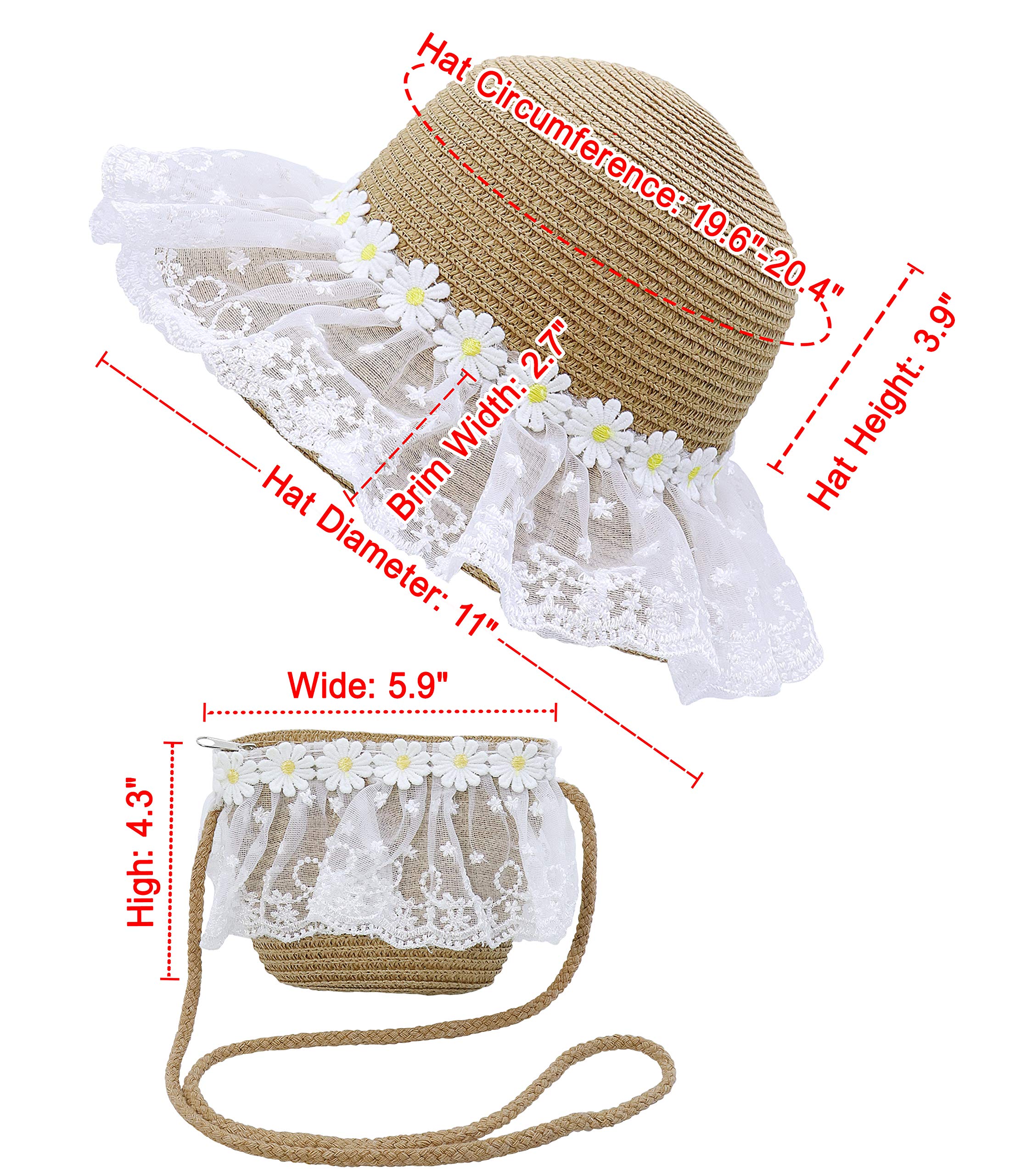 Bienvenu Girls Sun Hats for Kids - Wide Brim Straw Beach Hat with Carry Bag Set - Perfect for Summer Outdoors, Beach Vacations & Pool Parties