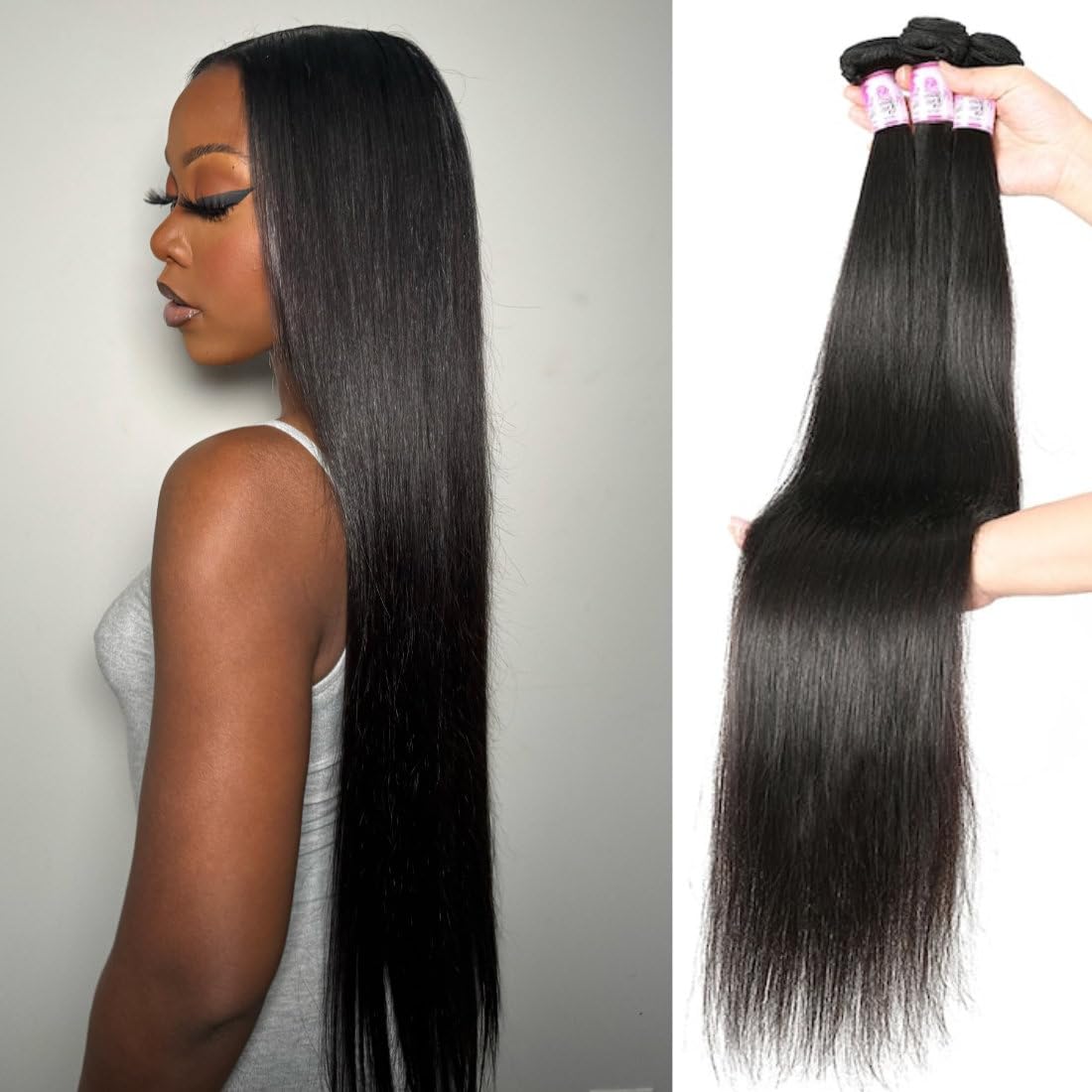 Beauty Forever Brazilian Virgin Straight Hair Weaves - 100% Unprocessed Human Hair Extensions (3 Bundles, 12/14/16 Inch) - Natural Color, Can Be Dyed & Bleached - Perfect for Salon Styling, Daily Wear & Special Occasions