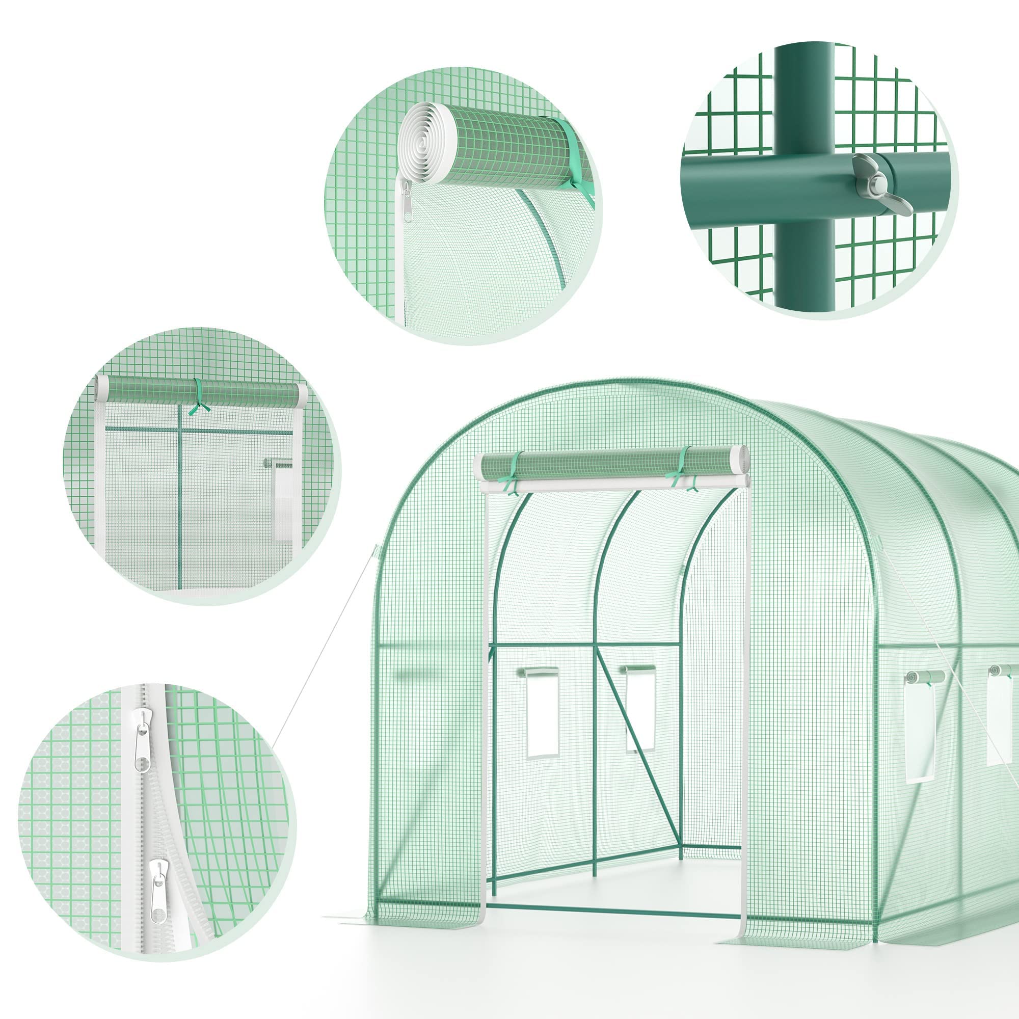 12x7x7 FT Heavy Duty Outdoor Greenhouse with Screen Door - UV Protection, Thermostatic & Waterproof Walk-in Plant House for Gardening - Perfect for Backyard, Patio & Garden Plant Protection
