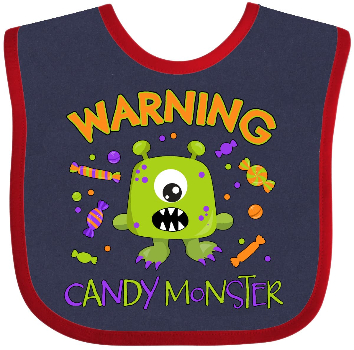 Inktastic Warning Candy Monster Baby Bib - Cute Green Monster Design with Candy Print - Perfect for Infants, Toddlers & Halloween Costume Accessories