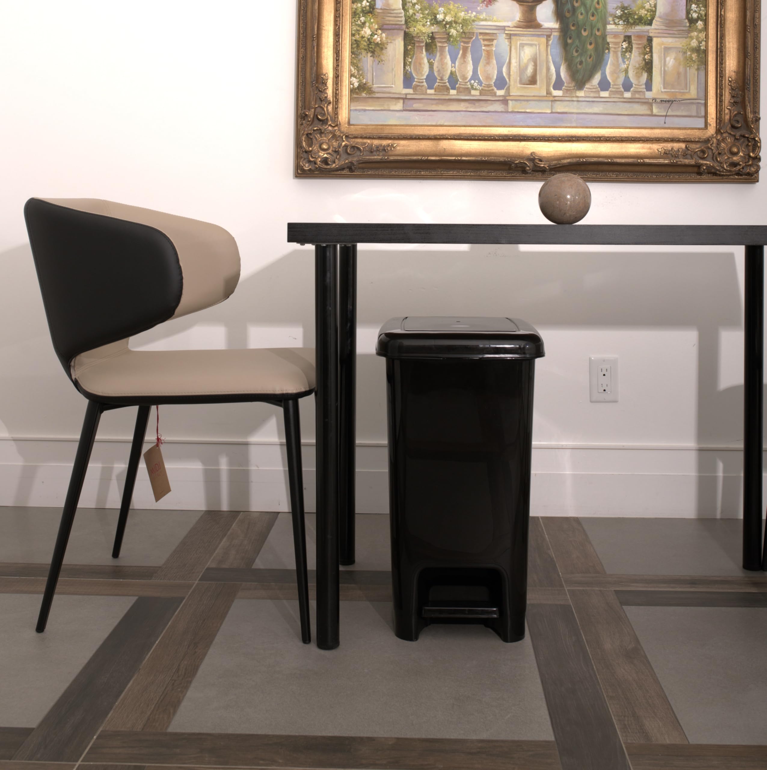 Superio 10.5 Gallon Slim Step-On Trash Can with Lid - Black Plastic Garbage Bin for Kitchen, Bathroom, Office, Bedroom, Dorm & Patio - Hands-Free Foot Pedal Design for Easy Disposal & Odor Control