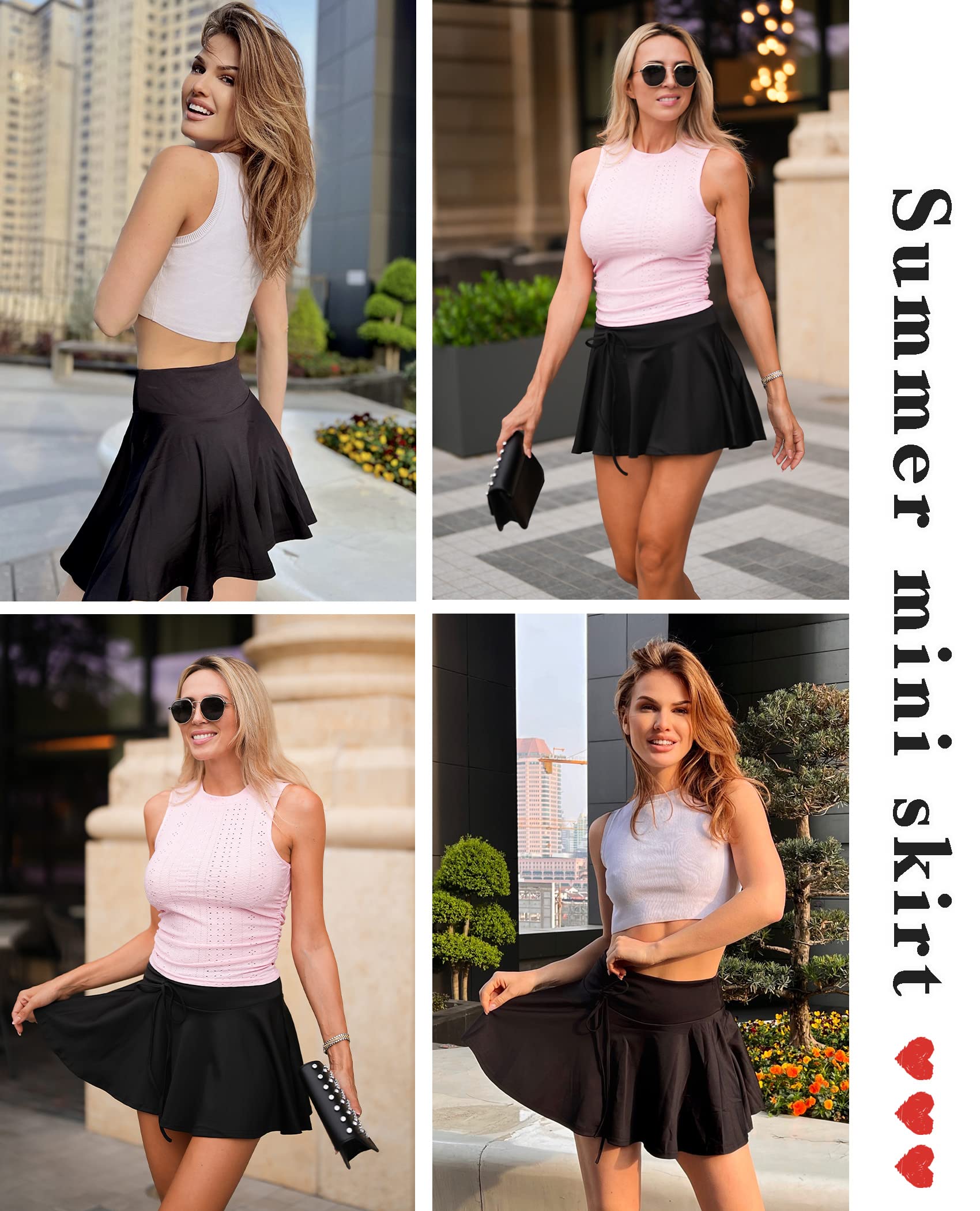 Avidlove Women's Pleated Mini Skirt - High Waist Drawstring Skater Skirt Sexy Lingerie Skirt S-XXL - Perfect for Date Night, Club Outfits & Casual Wear