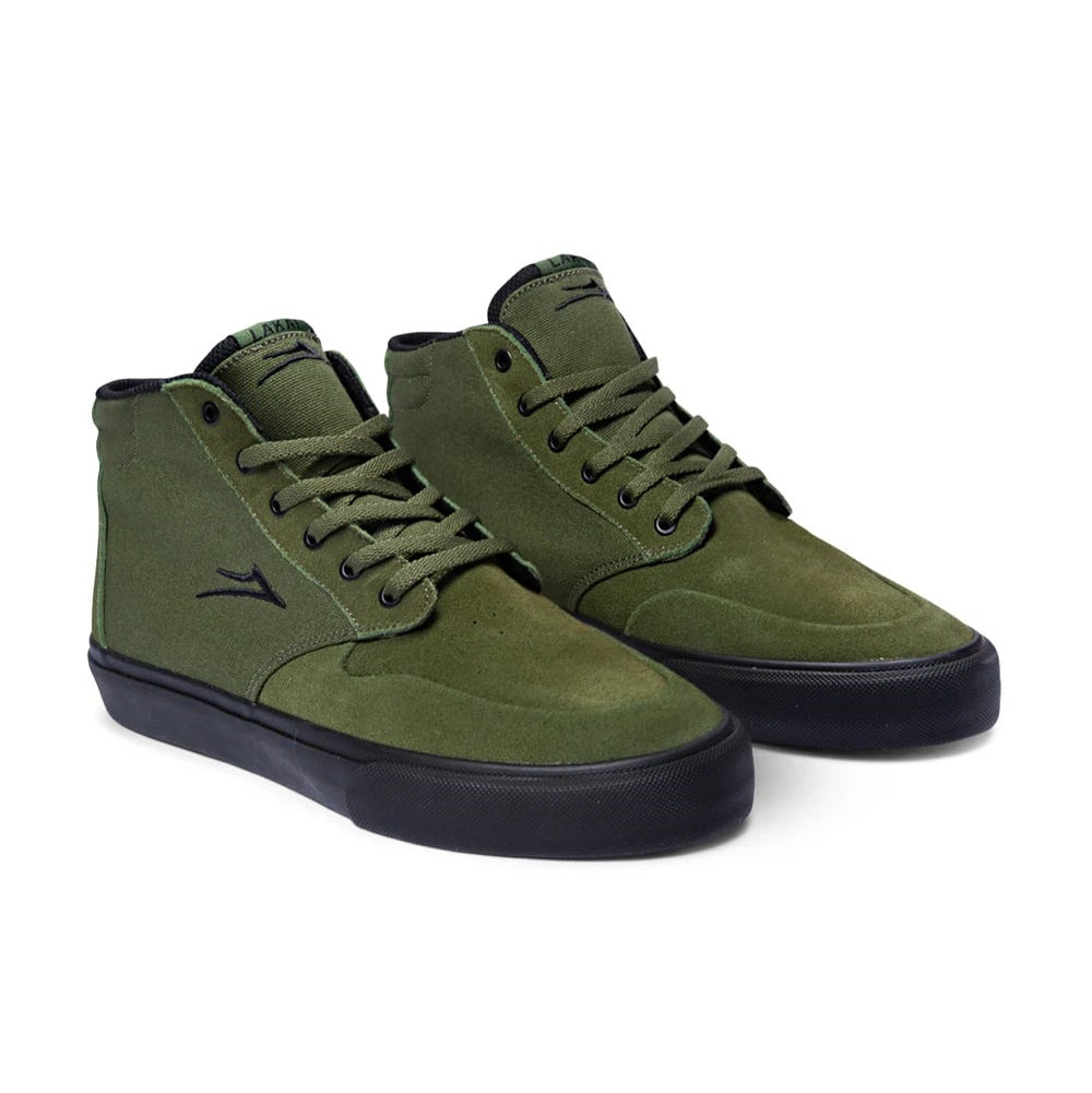 Lakai Riley 3 High Top Skateboard Shoes - Olive & Black Suede - Durable & Comfortable for Street Skating & Casual Wear