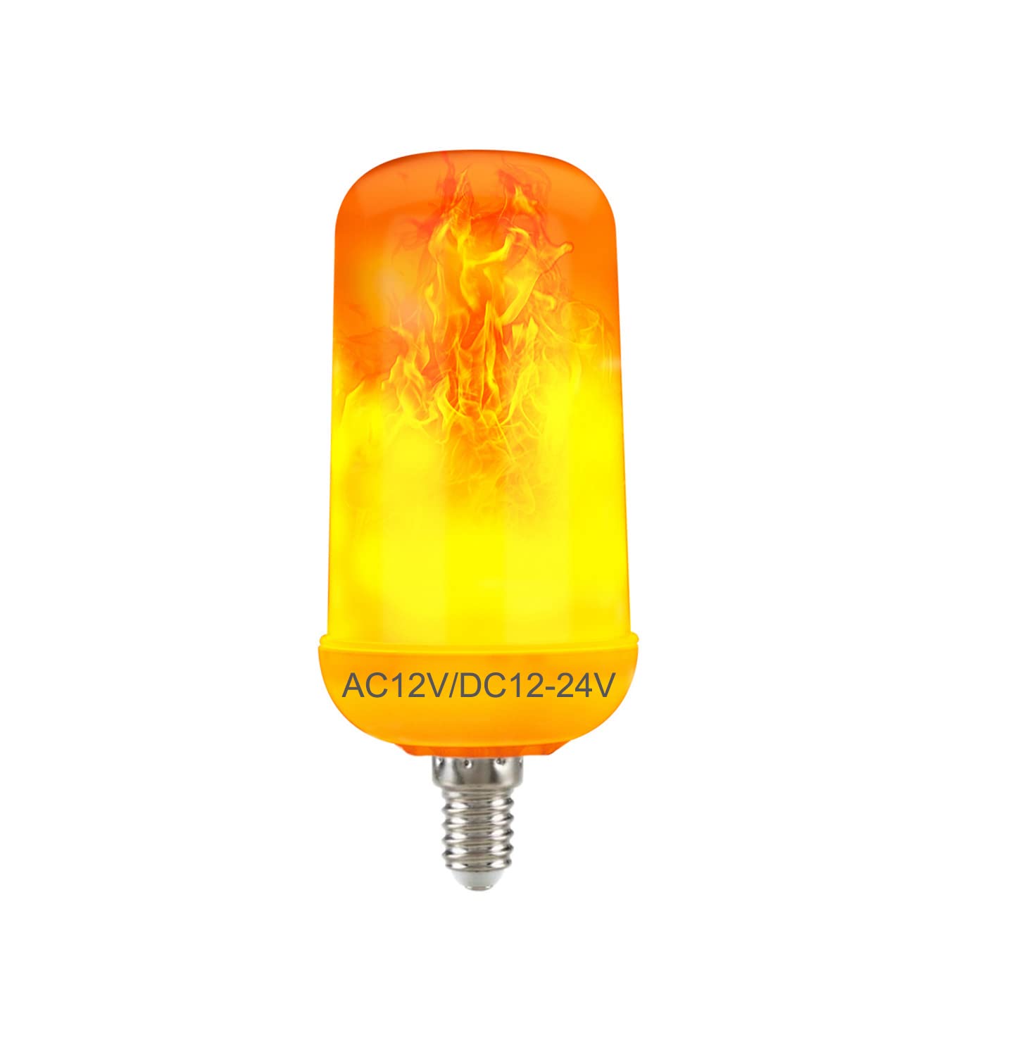 12V Low Voltage LED Orange Flame Bulb - E12 Candelabra Base, 6W Flickering Fire Effect Light - Perfect for Outdoor Lanterns, Landscape Lighting, Cabin Decor & Solar Power Systems (1-Pack) - Create Cozy Ambiance for Patios, Gardens & Holiday Displays
