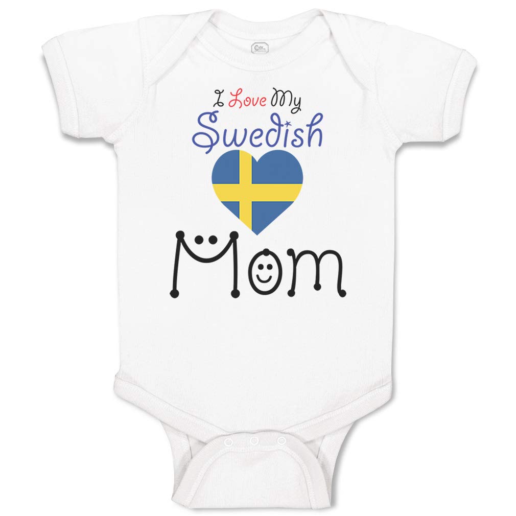 Custom Personalized Baby Bodysuit - Funny 'I Love My Swedish Mom' Cotton Onesie for Boys & Girls - White Newborn Outfit for Family Photos & Special Occasions