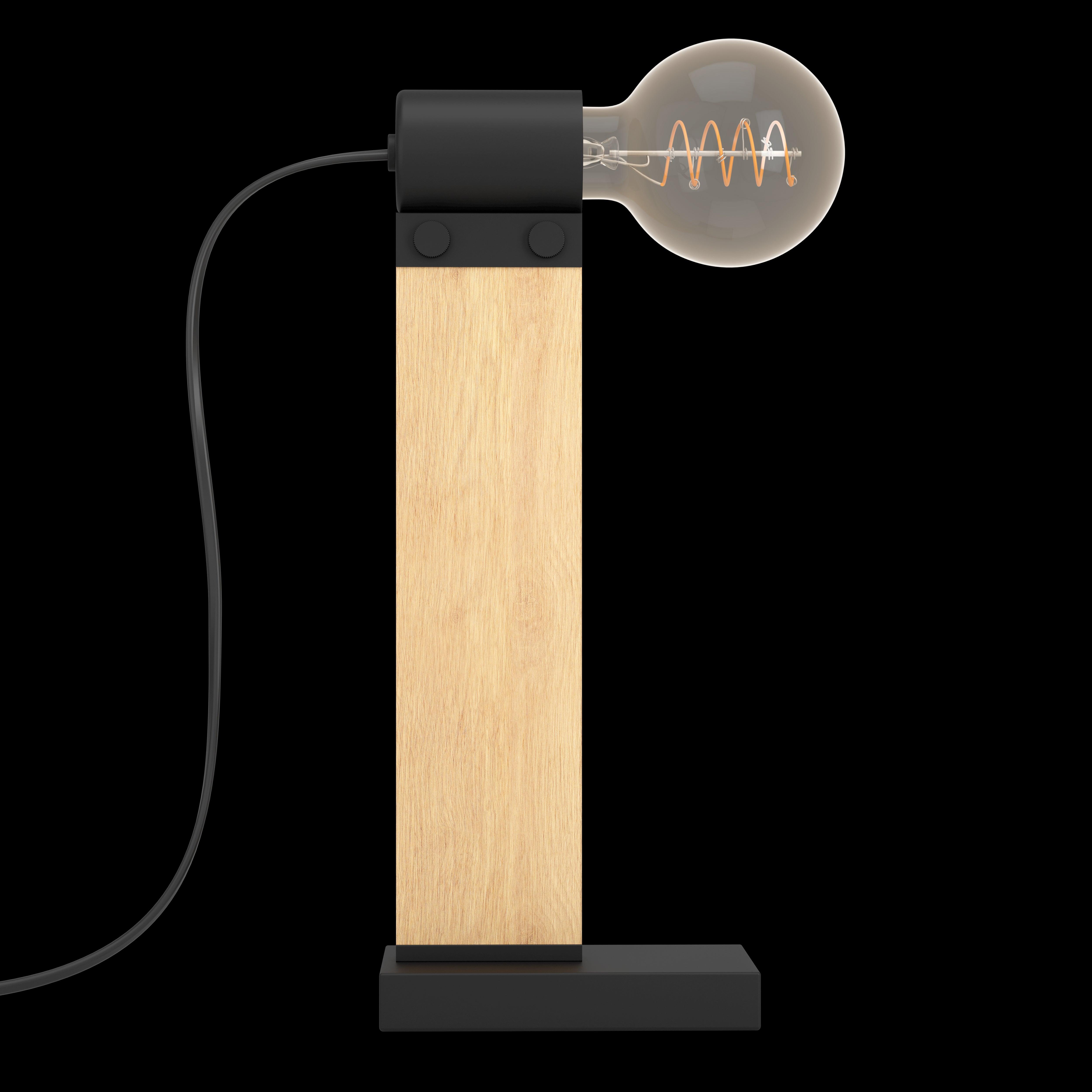 Eglo Bailrigg Modern Wood and Black Metal Table Lamp - Stylish Home Office & Bedroom Lighting for Cozy Ambience