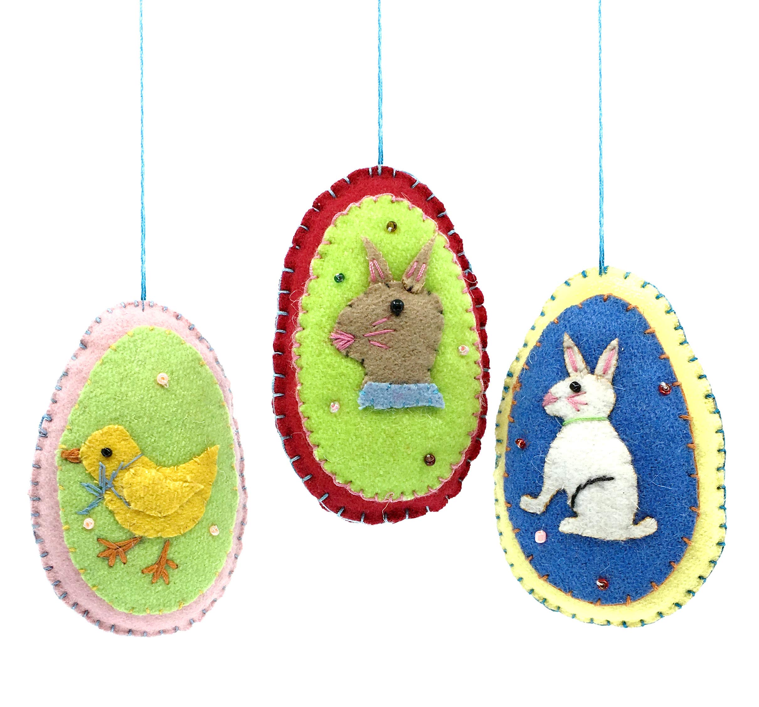 Ruth + Wilde Handmade Easter Egg Hanging Ornaments - Set of 3 Decorations for Easter Tree, Spring Home Decor & Holiday Party