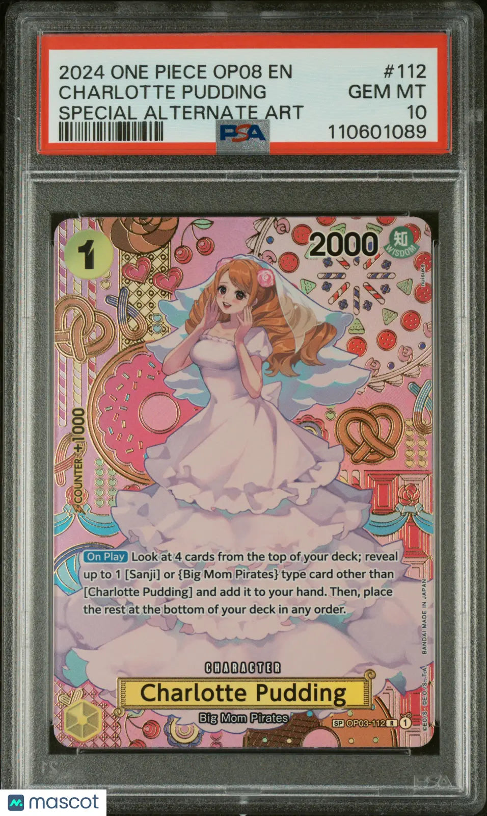 2024 One Piece CCG OP08 Charlotte Pudding #112 Special Alternate Art PSA 10 Graded Card - Anime Collectible for Trading Card Game Players & Fans