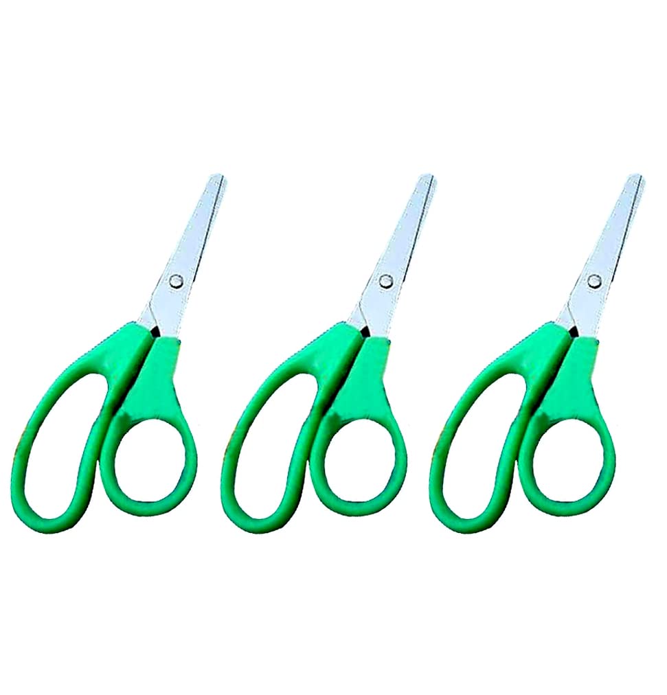 OdontoMed2011 Set of 3 Blunt-Tip School Scissors - 12.5cm Green Handle Safety Scissors for Kids, Paper Cutting, Arts & Crafts Projects - Perfect for Classroom, Homeschooling and Office Use