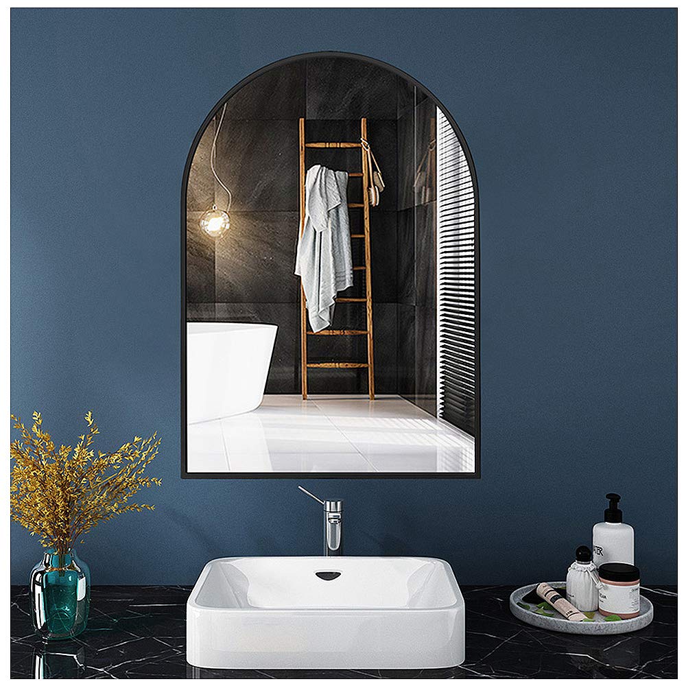 Y&J Large Arched Wall Mirror 50x80cm (19.7x31.5in) - Decorative Metal Iron Frame Bathroom Makeup Mirror for Bedroom, Living Room, Hotel & Beauty Salon - Perfect for Vanity Dressing & Home Decor