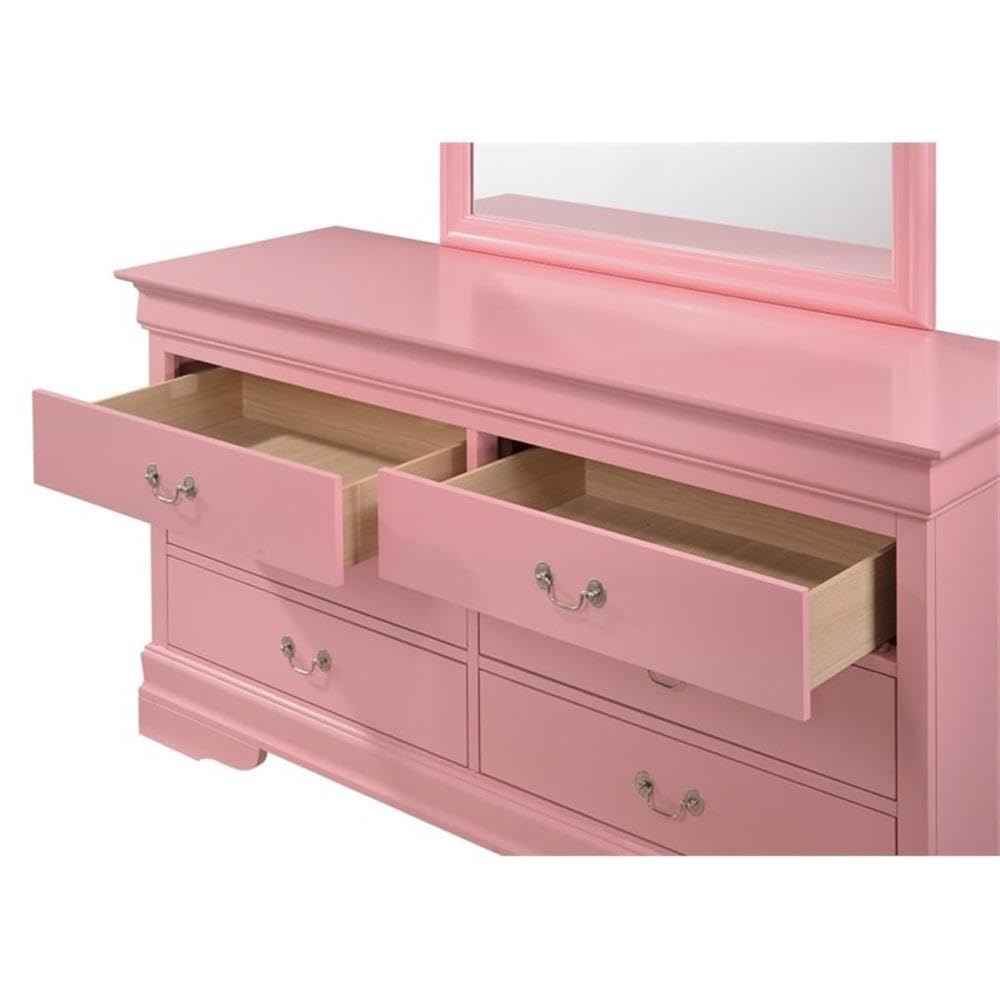 Glory Furniture Louis Phillipe 6-Drawer Pink Dresser - Perfect for Bedroom Storage & Organization