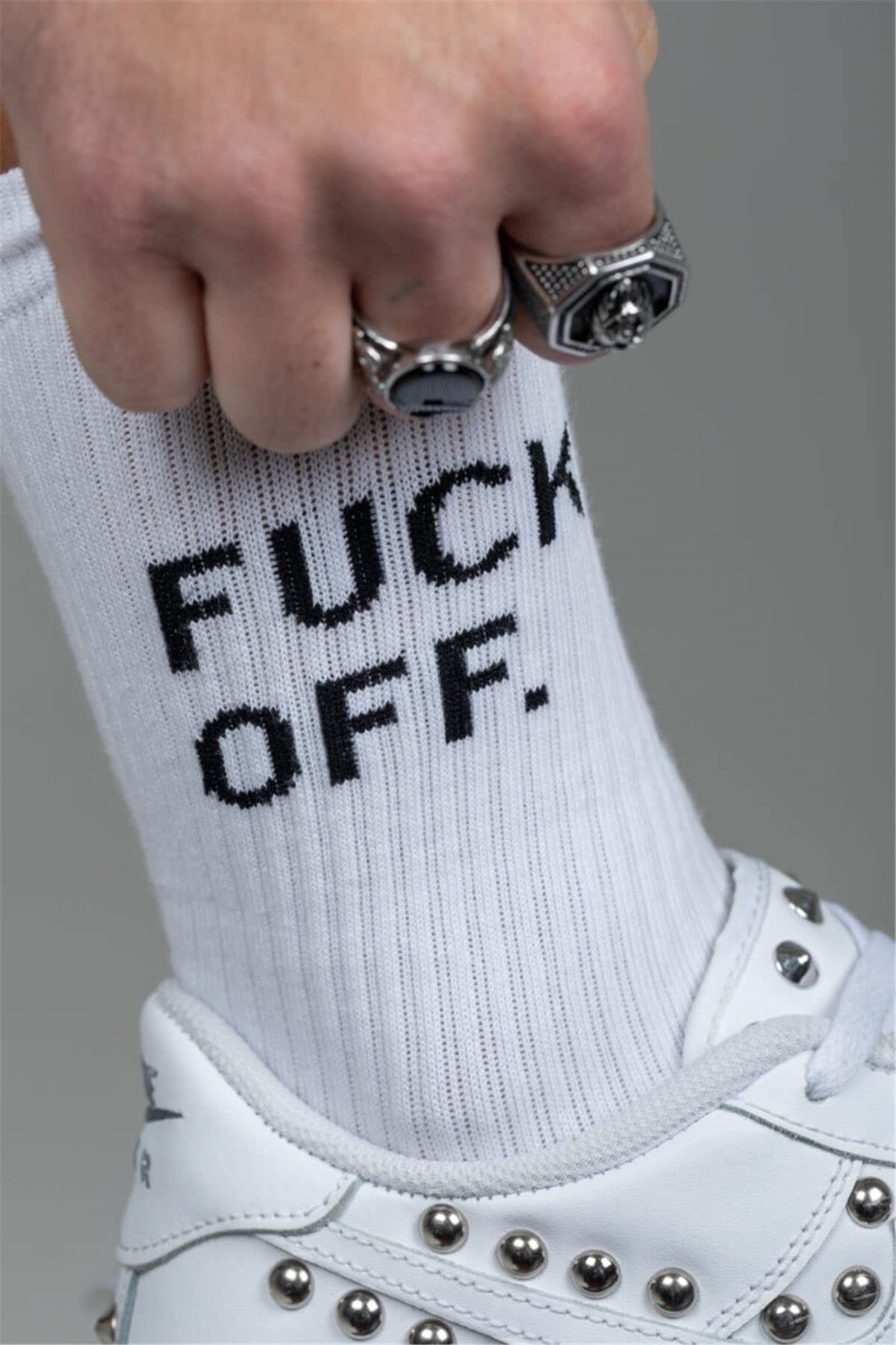 FUCK OFF Swear Word Printed Crew Socks - Funny Novelty Men's Tube Socks for Gag Gifts, Office Pranks & Punk Fashion