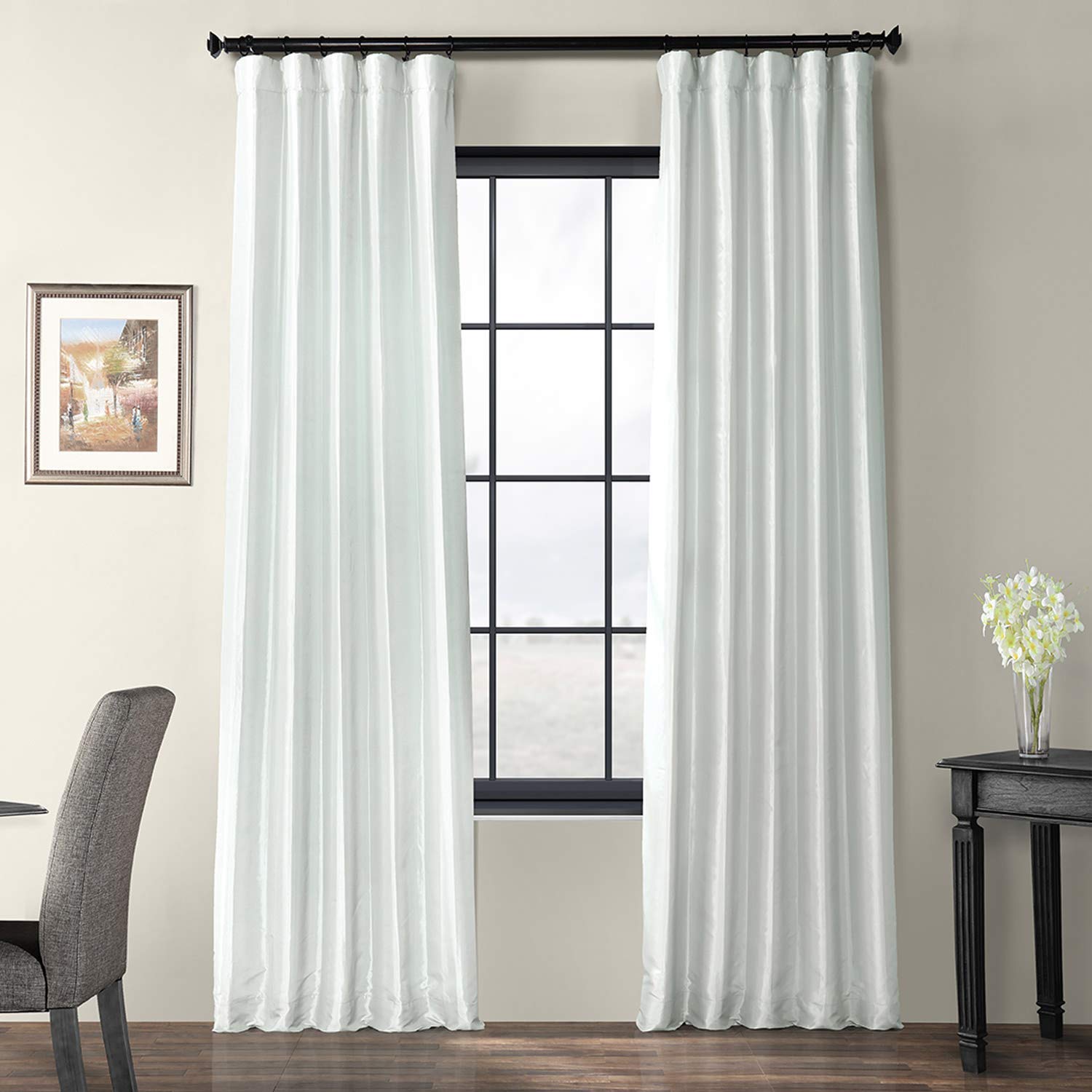 HPD Half Price Drapes PTCH-JTSP400-108 Faux Silk Taffeta Window Curtain Panel (1 Panel, 50 x 108 Inches, Pearl Grey) - Elegant & Light Filtering for Living Room, Bedroom, or Office