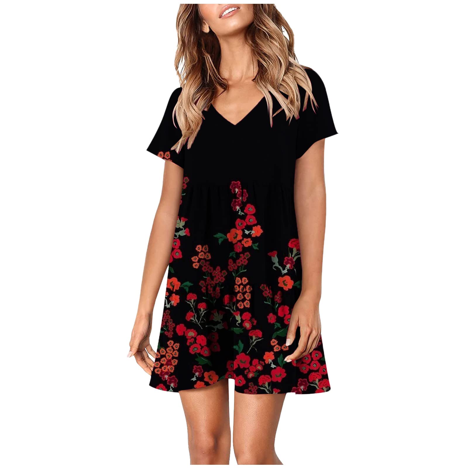 Women's Sexy A-Line Tunic Dress - Flared V-Neck Flowy Mini Sun Dress for Spring & Summer | Perfect for Parties, Beach Outings & Casual Wear