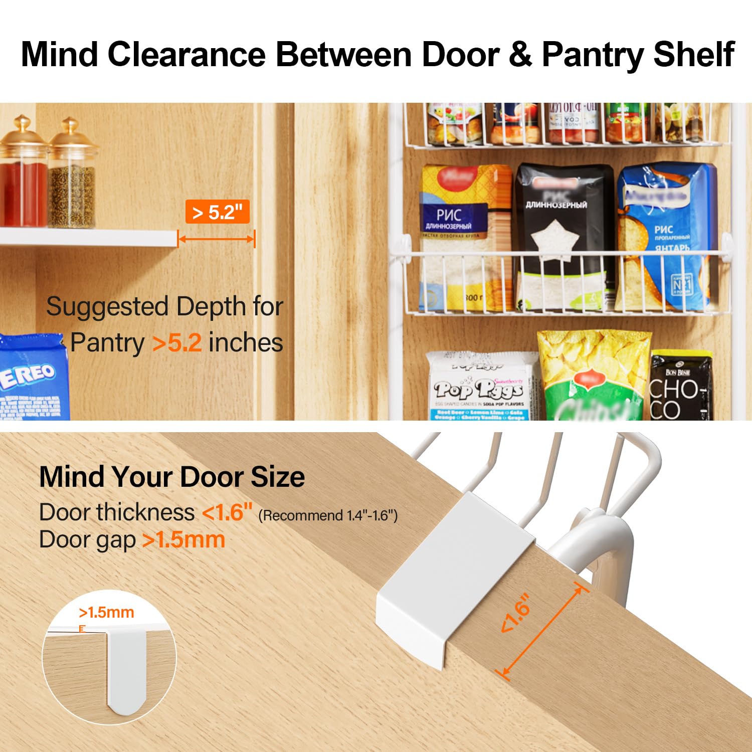 Delamu 6-Tier Over the Door Pantry Organizer - White Metal Cabinet Door Storage & Hanging Spice Rack Shelves (D5 x W18 x H50 inch) - Perfect for Kitchen, Pantry, Bathroom & Closet Organization