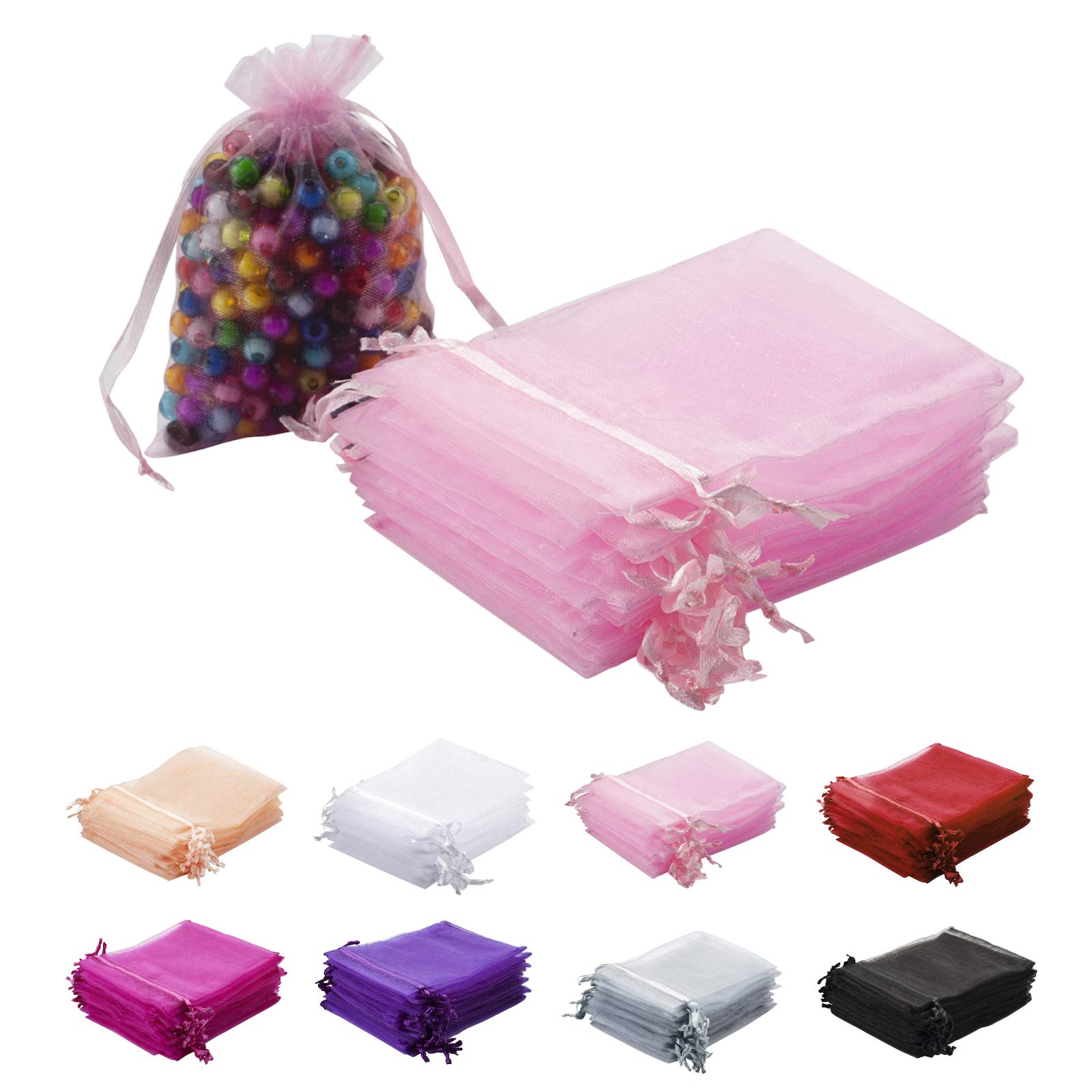 100-Piece 4x6 Inch Pink Organza Gift Bags - Elegant Wedding Party Favors, Jewelry & Soap Sachets for Bridal Showers, Baby Showers & Birthday Celebrations | Reusable Mesh Favor Pouches for Gifts & Decorations