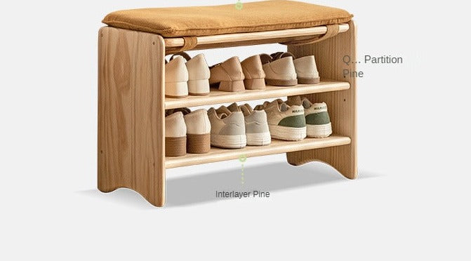 Solid Pine Wood Shoe Bench - 3-Tier Rustic Entryway Shoe Rack with Storage Shelf | Perfect for Mudroom, Hallway & Closet Organization (Natural Wood Finish)