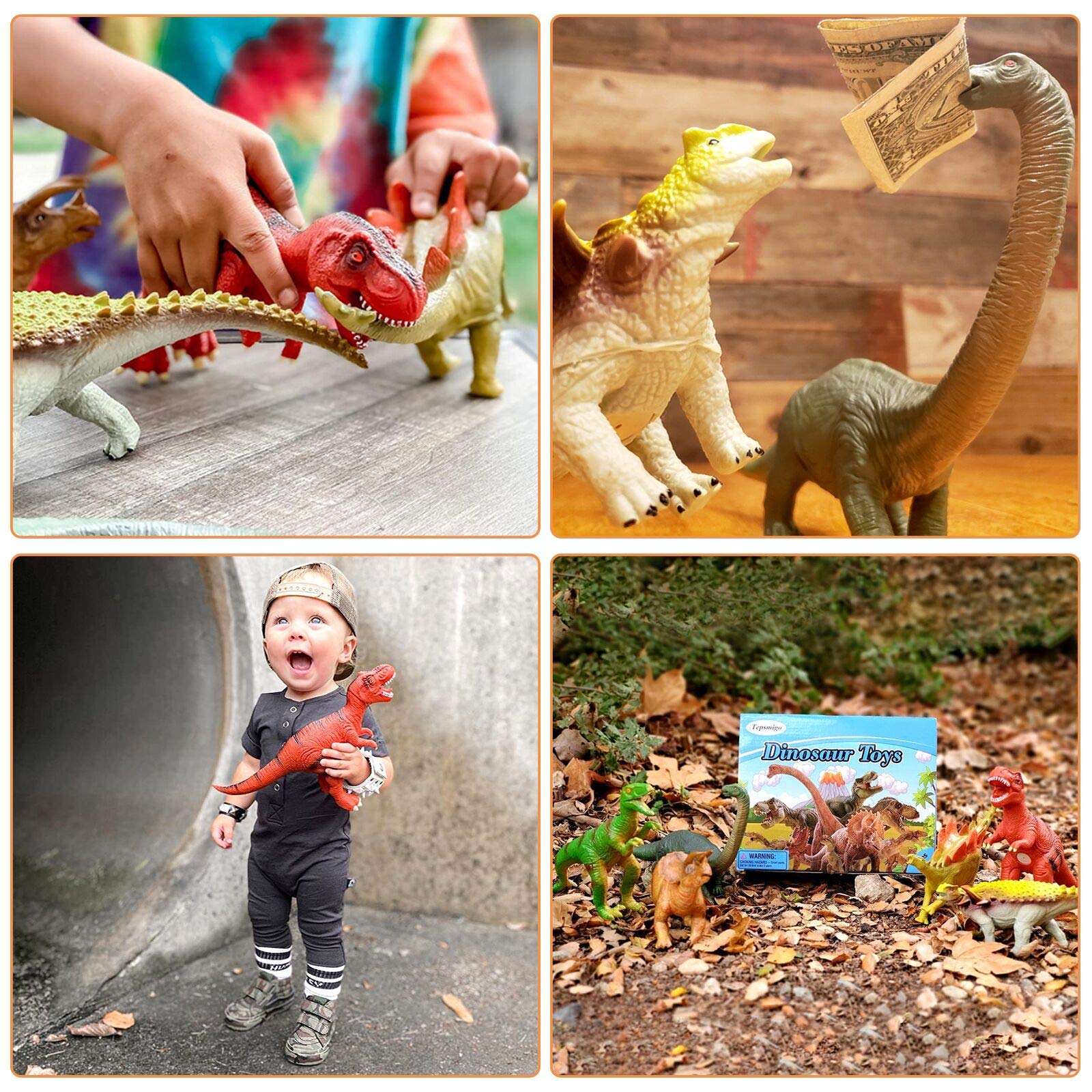 Tepsmigo 6-Pack Jumbo Soft Dinosaur Toys for Kids Ages 3-7 - T-Rex, Velociraptor & Triceratops Plush Jurassic Dinosaur Set | Perfect for Playtime, Learning & Nursery Decor
