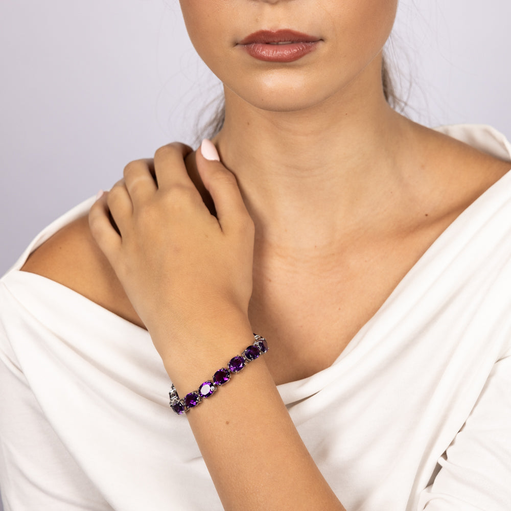 40 Carat Genuine Amethyst Sterling Silver Tennis Bracelet - Elegant Jewelry Gift for Women, Perfect for Weddings, Parties & Special Occasions