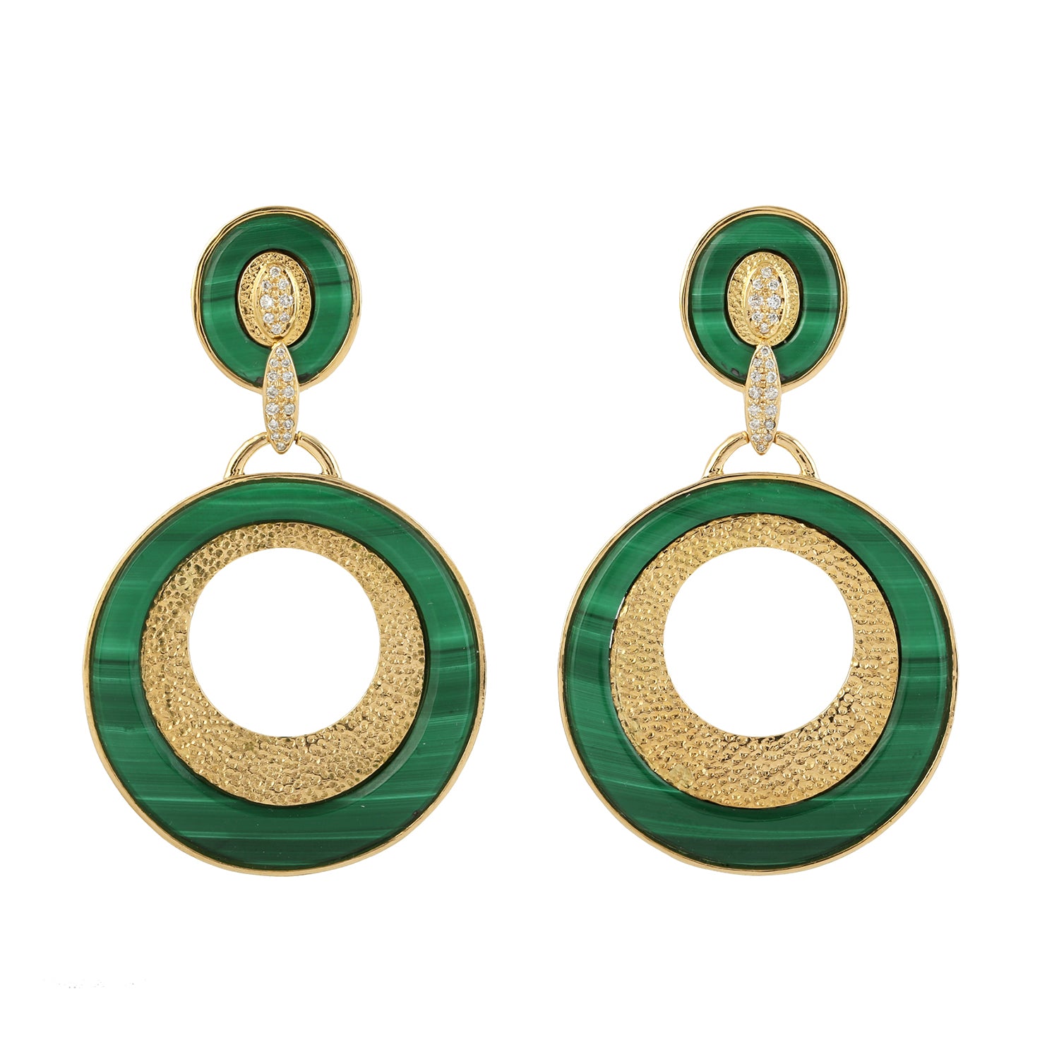 18K Yellow Gold Malachite Diamond Dangle Earrings for Women - Elegant Jewelry Gift for Her, Perfect for Weddings, Parties & Special Occasions