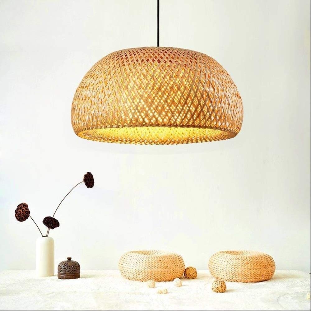 Handmade Woven Bamboo Chandelier - Rustic Farmhouse Ceiling Light with E27 Base - Wicker Pendant Lighting for Dining Room, Living Room, Kitchen Island & Restaurant Decor