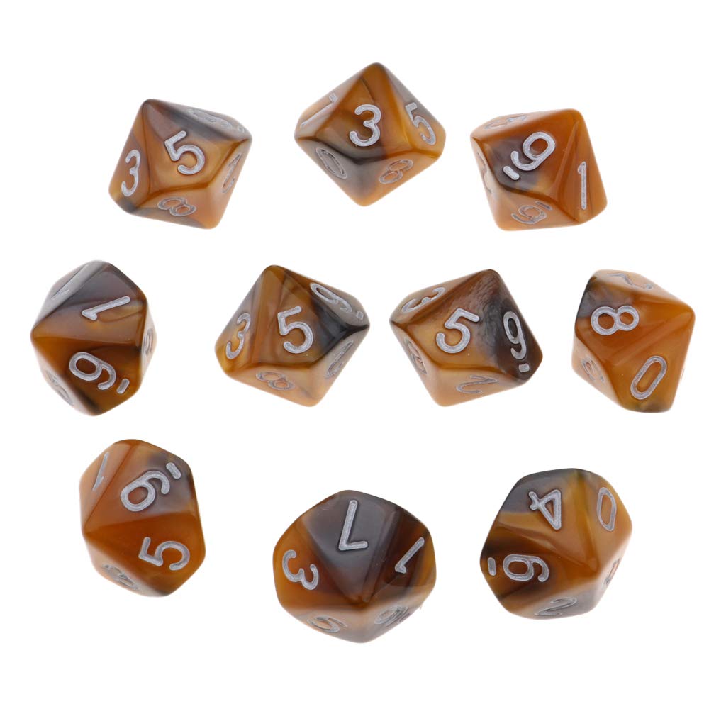 10-Piece D10 16mm Dice Set for Board Games, RPGs, Gifts - Coffee & Gray - Perfect for Dungeons & Dragons, Family Game Nights & Travel Entertainment
