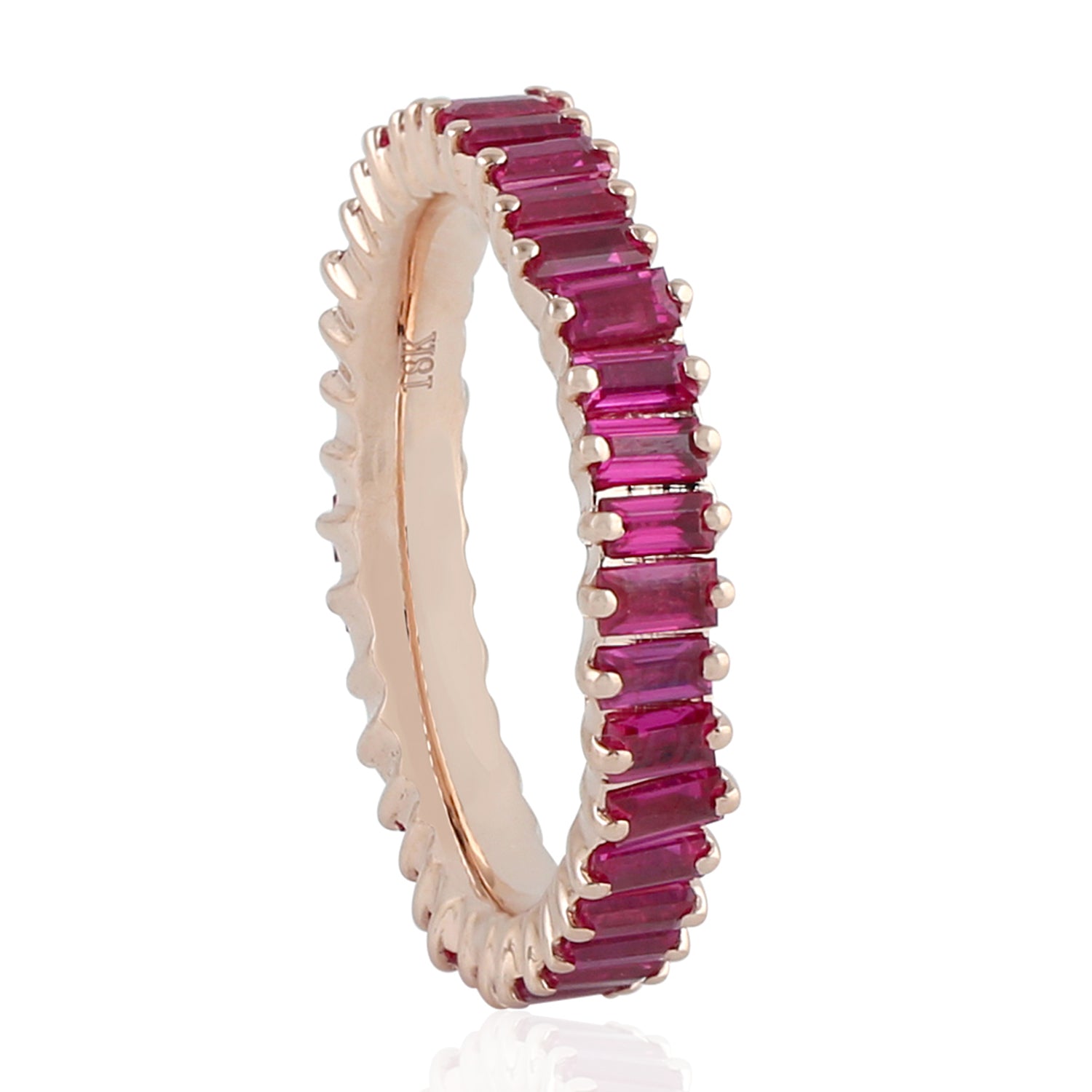 18k Rose Gold Baguette Cut Ruby Eternity Band Ring for Women – Perfect for Weddings, Anniversaries & Special Occasions
