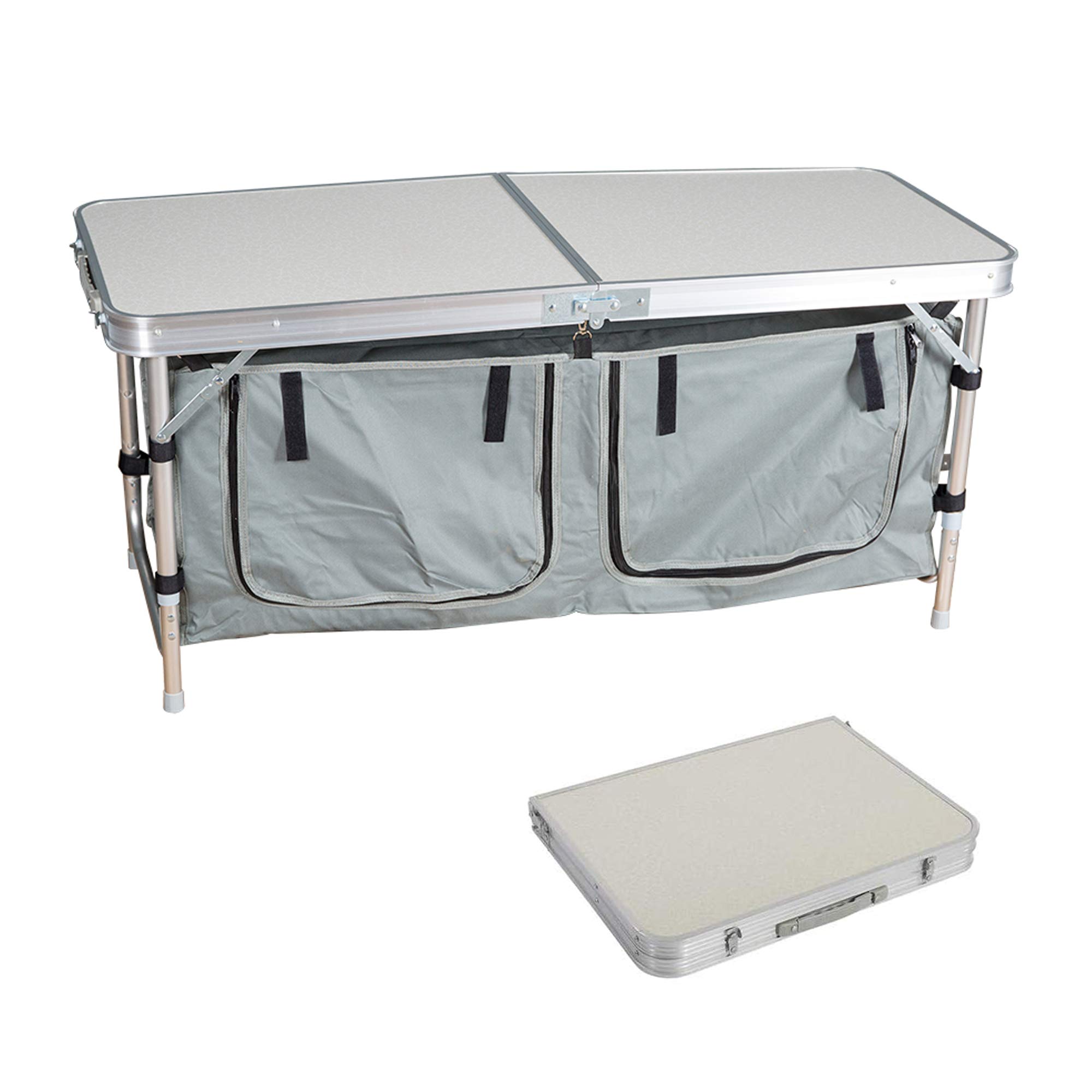 Portable Aluminum Folding Camping Table with Storage Organizer - Adjustable Height Outdoor Picnic Table for BBQ, Beach, Hiking & Tailgating - Perfect for Camping Trips, Backyard Parties & Outdoor Adventures
