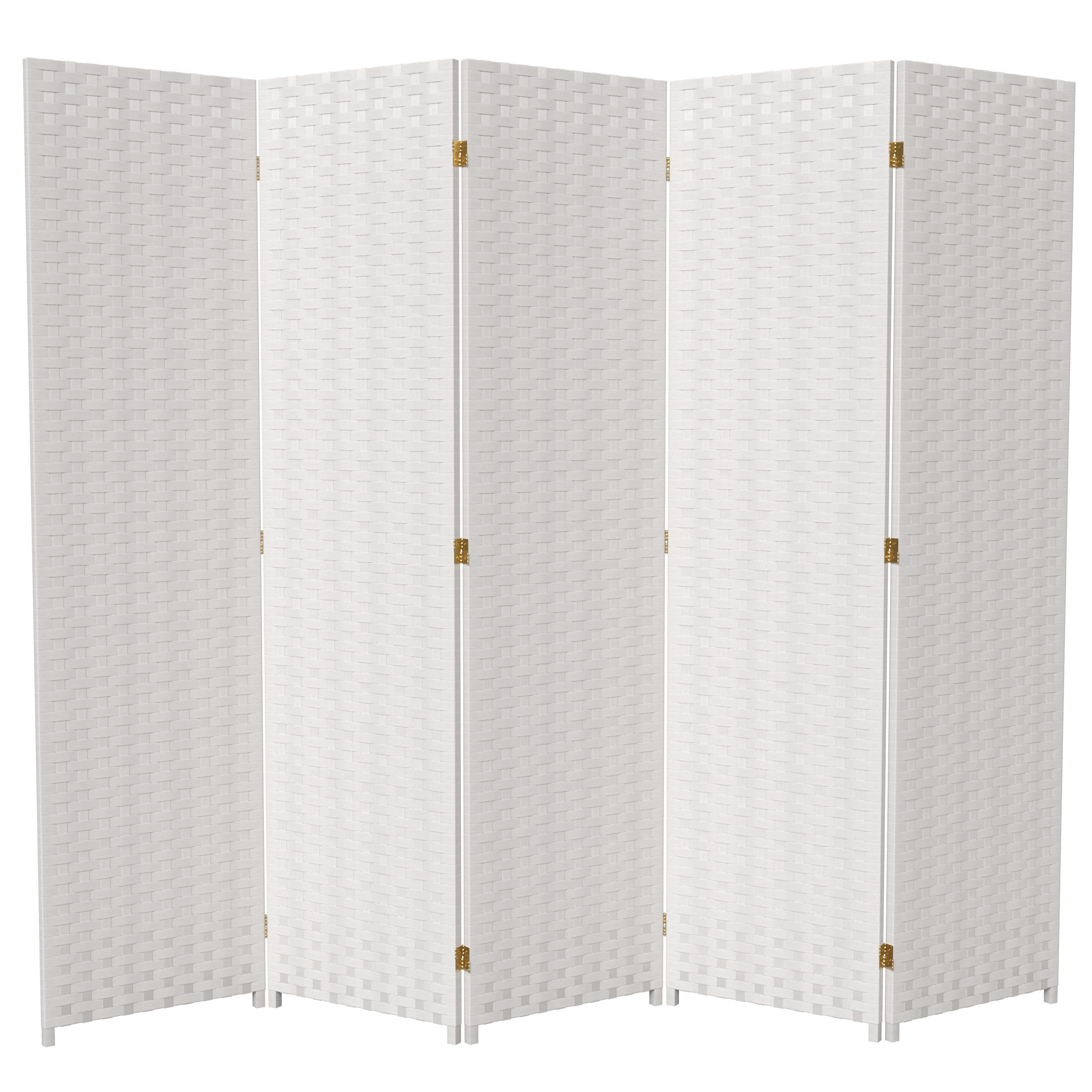 6 ft. Tall White Woven Fiber Room Divider - 5 Panel Red Lantern Design for Home Decor, Office Partition & Event Backdrop | Indoor Privacy Screen & Asian-Inspired Room Separator