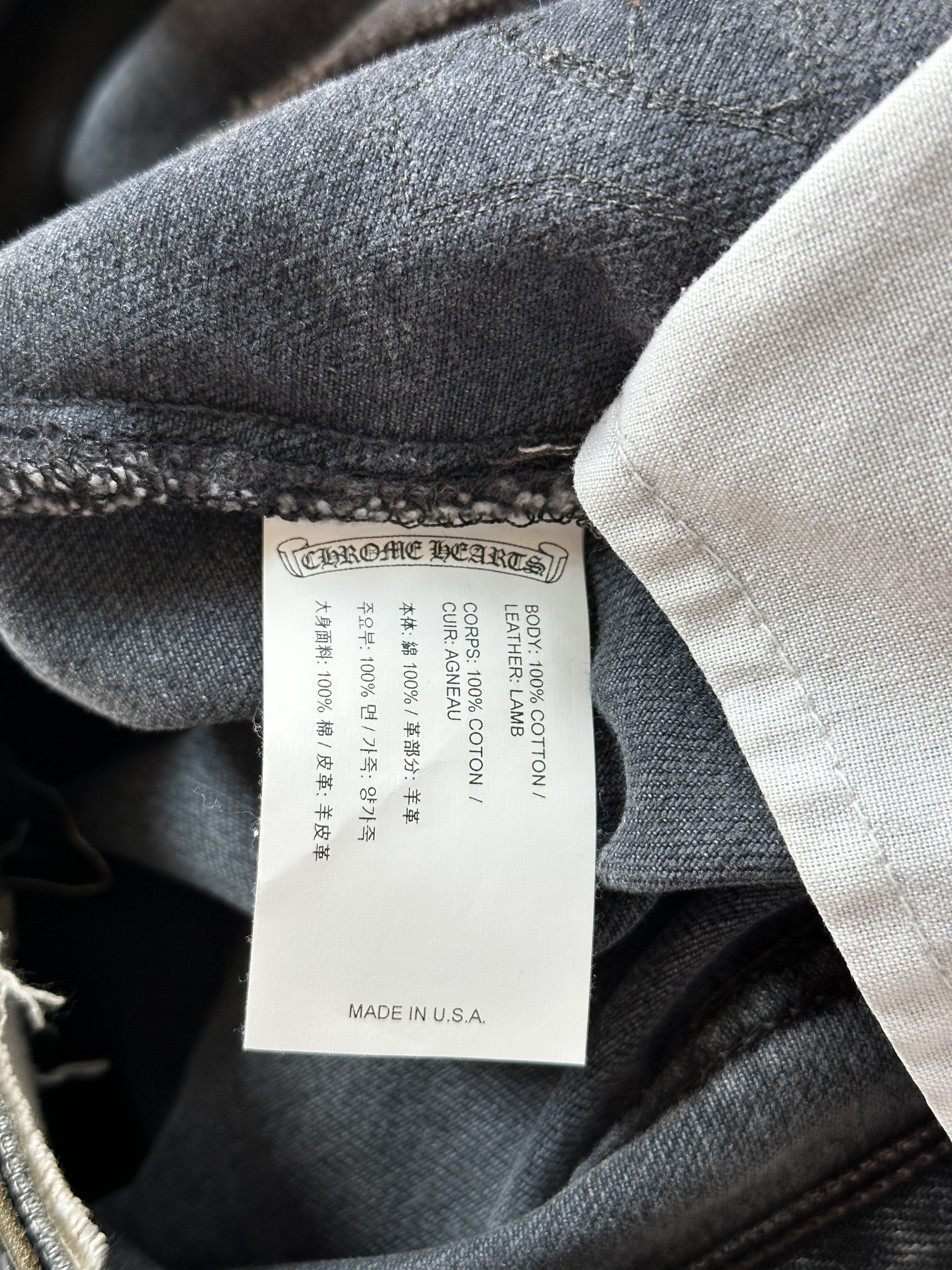 Chrome Hearts x Gallery Dept x Levis Grey & Black Cross Patch Distressed Jeans for Men - Vintage Denim Pants with Unique Design, Perfect for Streetwear & Casual Outfits