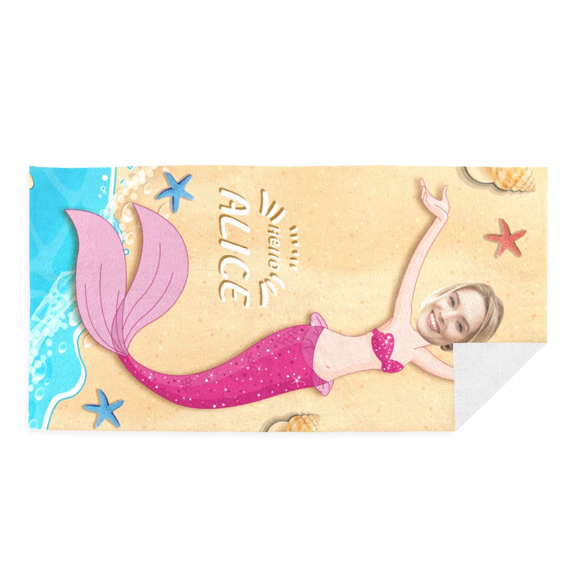 Customized Mermaid Photo Beach Towel - Personalized Funny Beach Towel for Women & Girls, Soft & Absorbent Quick-Dry Fabric - Perfect for Pool, Beach, Vacation & Summer Fun