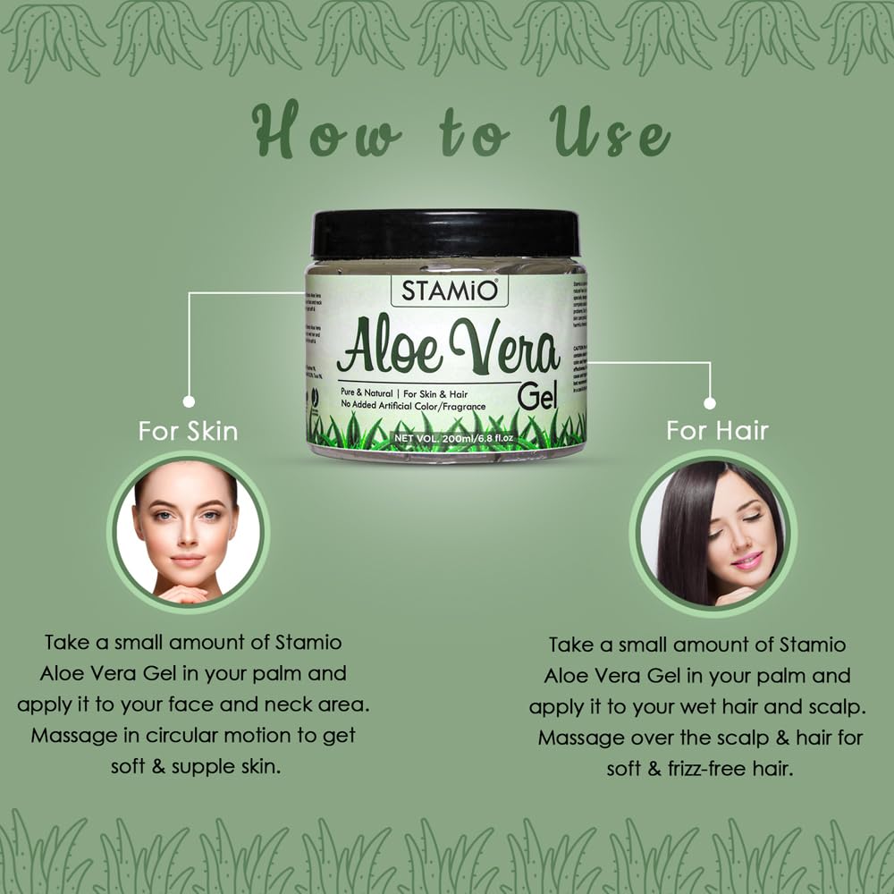STAMIO Aloe Vera Gel & Multani Mitti Clay Powder Combo - 200g Aloe Gel + 100g Clay Mask for Deep Cleansing, Acne Treatment & Skin Nourishment | Natural Skincare Set for Glowing Face | Perfect for Daily Routine & Spa Days