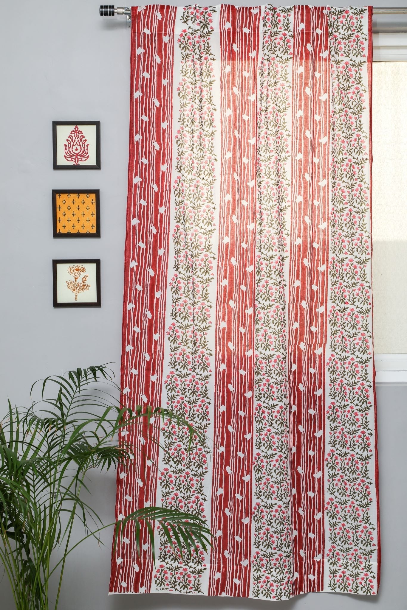 SootiSyahi 'Haven Glazing' Handblock Printed Cotton Door Curtain - Traditional Indian Handmade Home Decor for Living Room, Bedroom & Entryway
