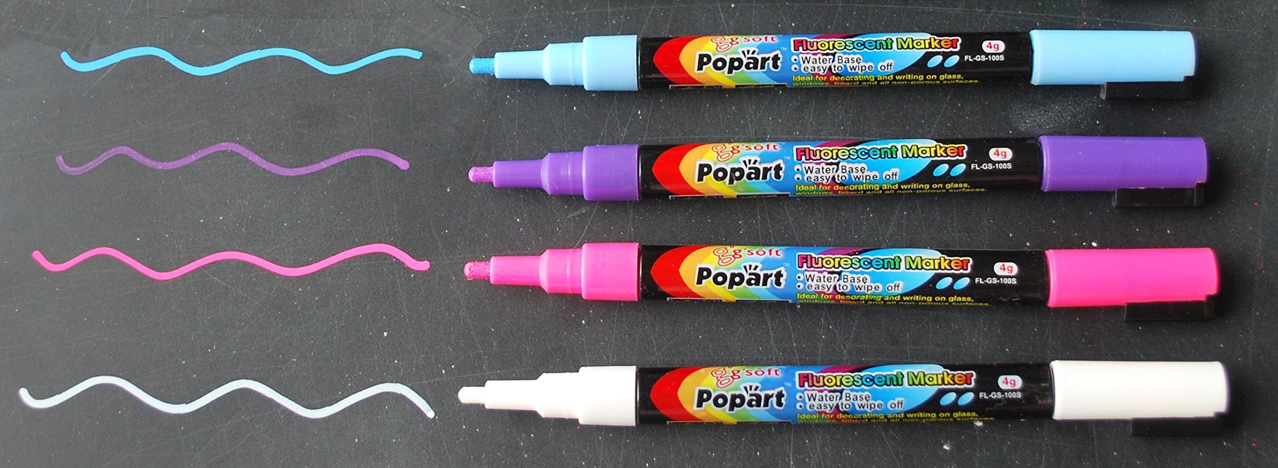 Fluorescent Dry Erase Chalk Markers - Fine Tip Whiteboard Markers (4 Pack) for Office, Classroom, Restaurant Menu Boards & DIY Crafts