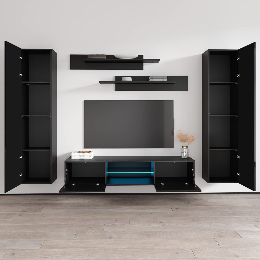 Modern Floating TV Stand with Storage & LED Lights - Wall-Mounted Entertainment Center for Bedroom & Living Room - 33