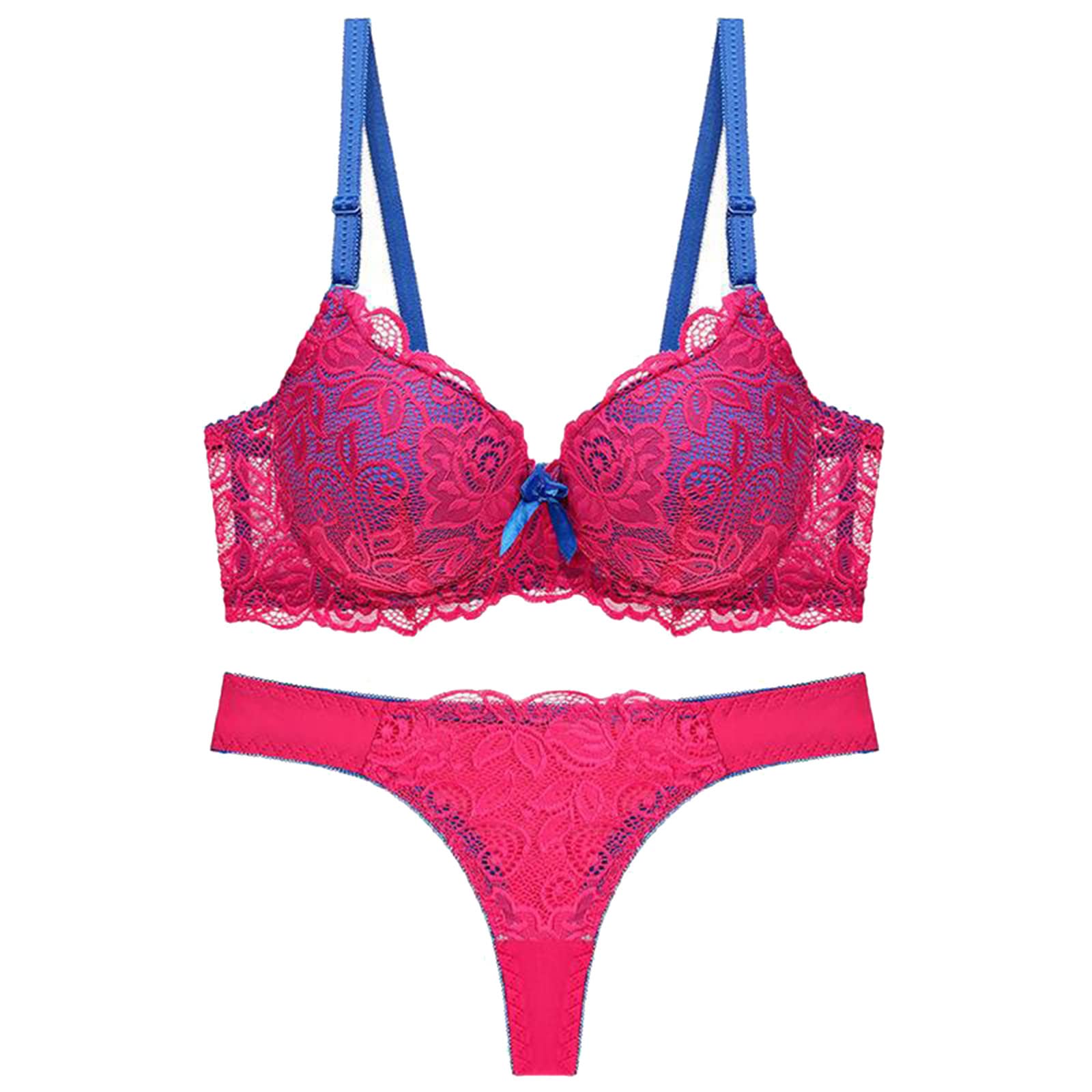 Wirefree Comfortable Support Bras for Women - Sexy Thin Cup Lace Colorblock Bra Set - Perfect for Everyday Wear, Sleep & Lounge