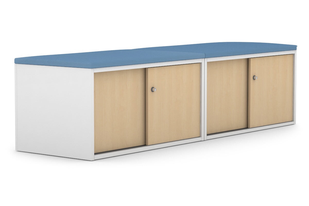 Low Profile Sliding 4-Door Credenza with Soft Top Cushion - Perfect for Home Office, Living Room, and Bedroom Storage
