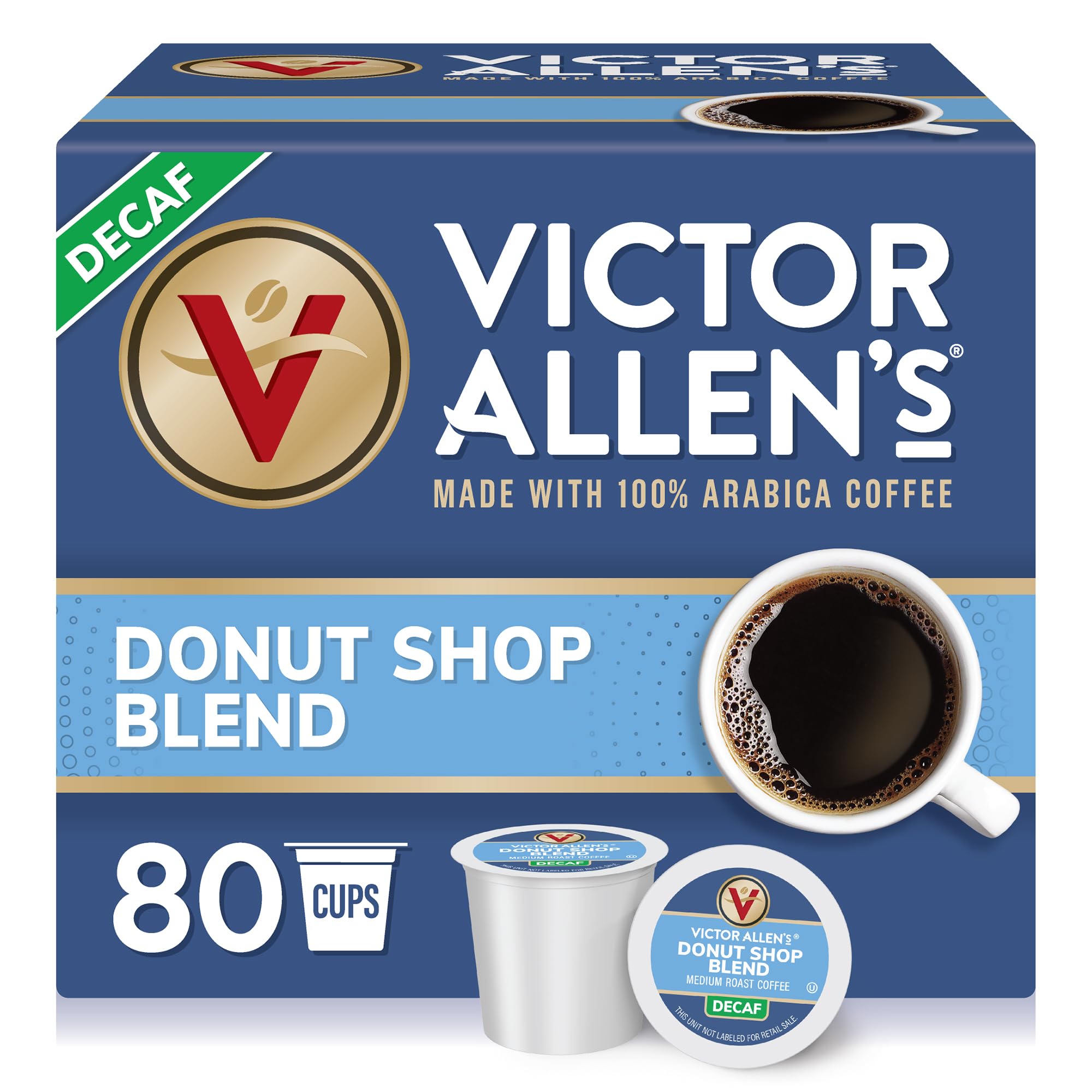 Victor Allen's Decaf Donut Shop Blend Medium Roast Coffee Pods - 80 Count K-Cups for Keurig Brewers | Perfect for Office, Home & Entertaining | Smooth Decaffeinated Coffee for Any Time of Day