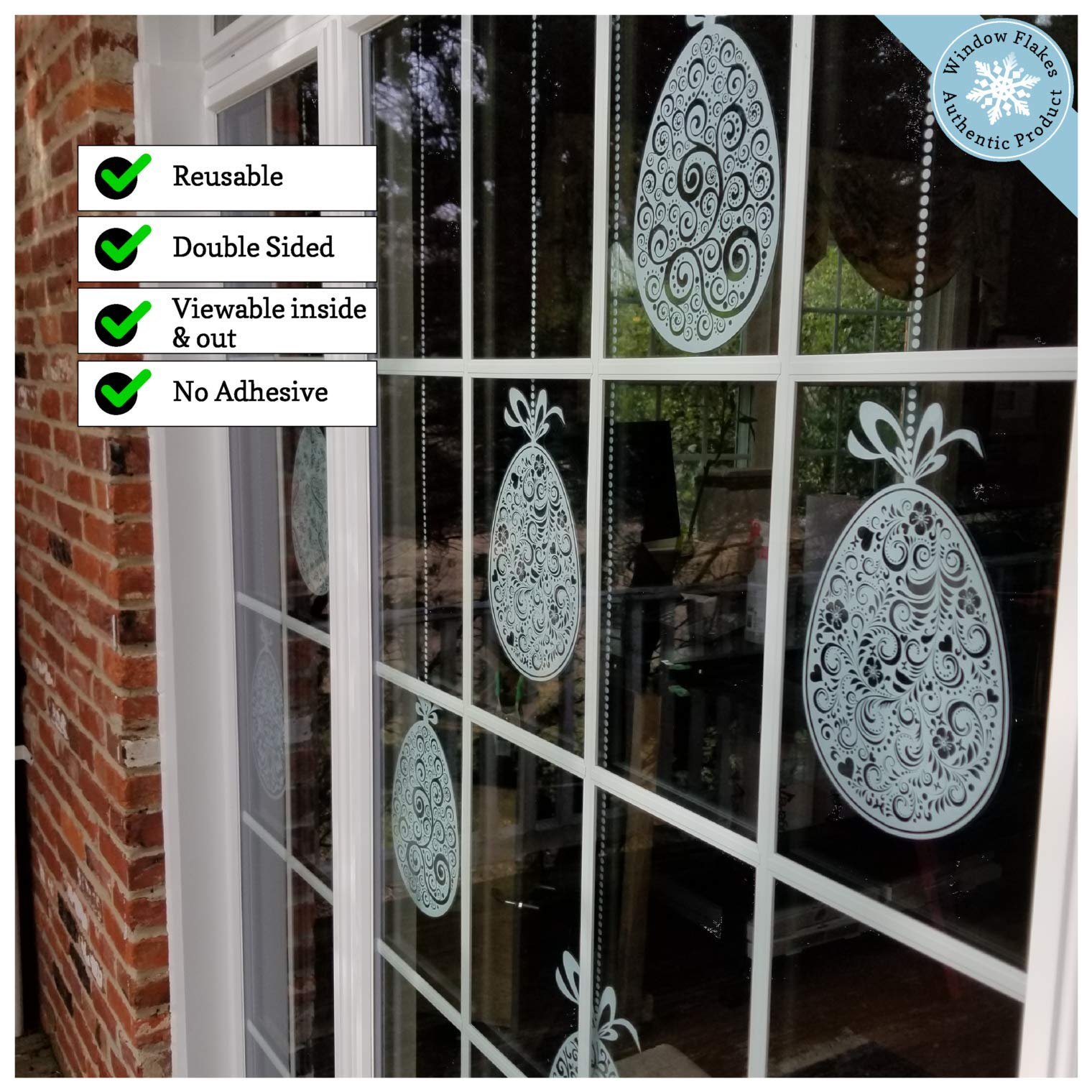 10 Large Beautiful Easter Window Clings - Hanging Egg Decals for Spring Home Decor - White Easter Egg Window Stickers for Holiday Party, Classroom & Nursery Decoration