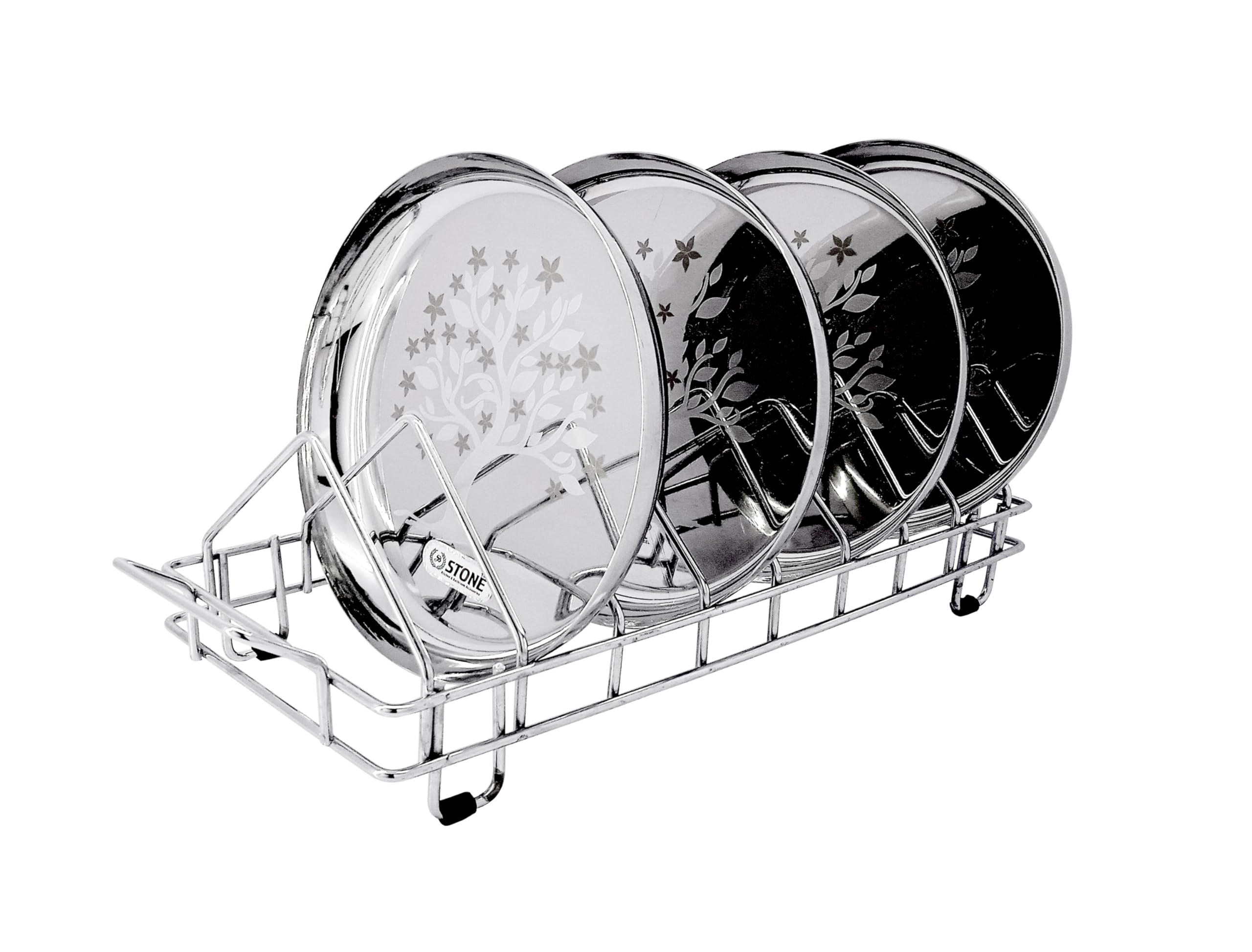 Premium Stainless Steel Plate Rack - 8 Plate Storage Dish Drainer & Utensil Holder for Kitchen | Durable Thali Stand, Dish Stand & Lid Organizer | Perfect for Countertop, Cabinet or Dining Table Storage