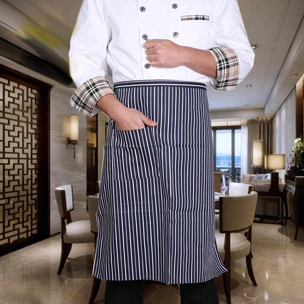 Classic Polyester Striped Utility Apron with Pockets - 2 Piece Set for Cooking, Grilling, Gardening & DIY Projects