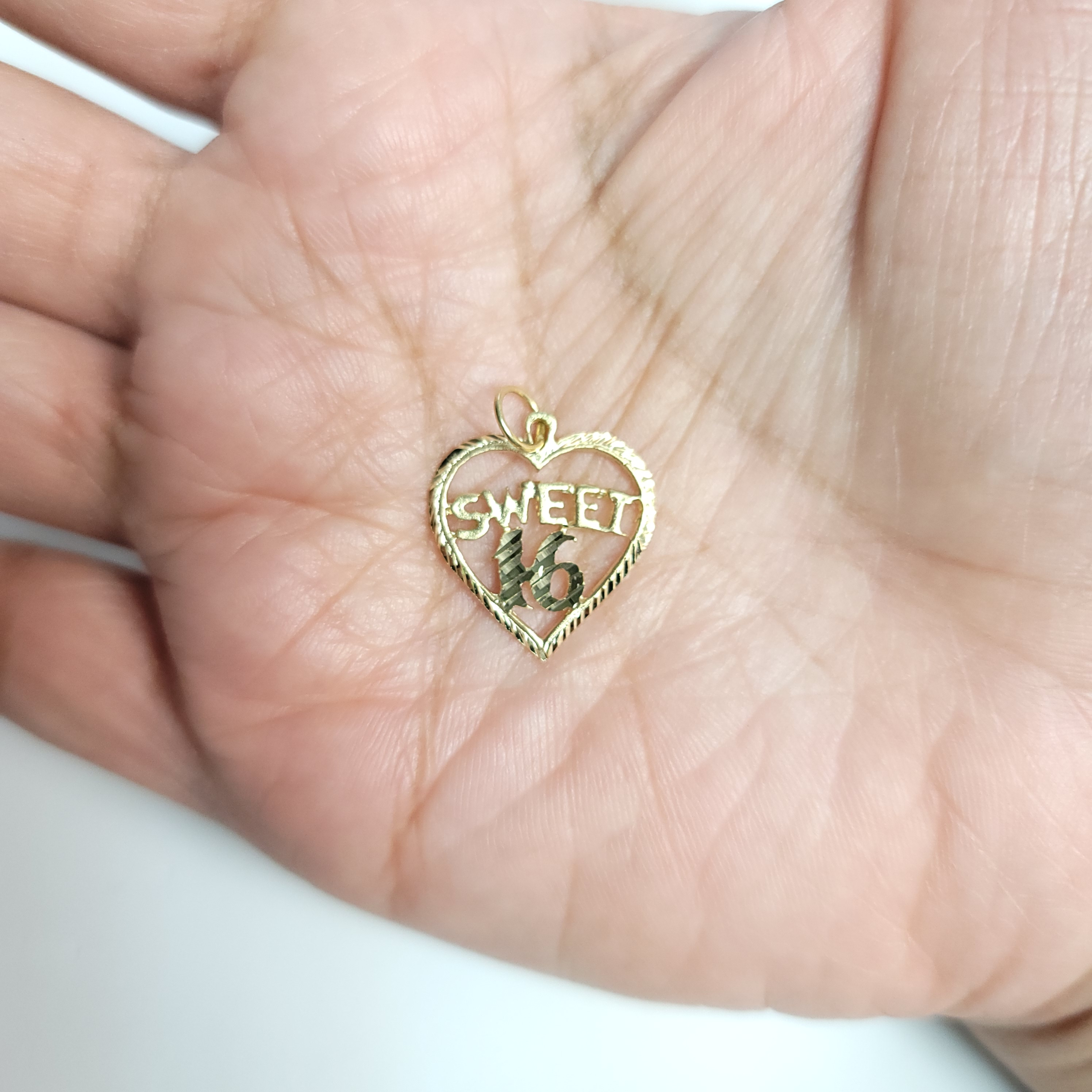Sweet 16 Heart Shaped Charm Necklace with Diamond Cuts - Perfect for Birthday Gifts, Anniversary Presents & Teen Jewelry