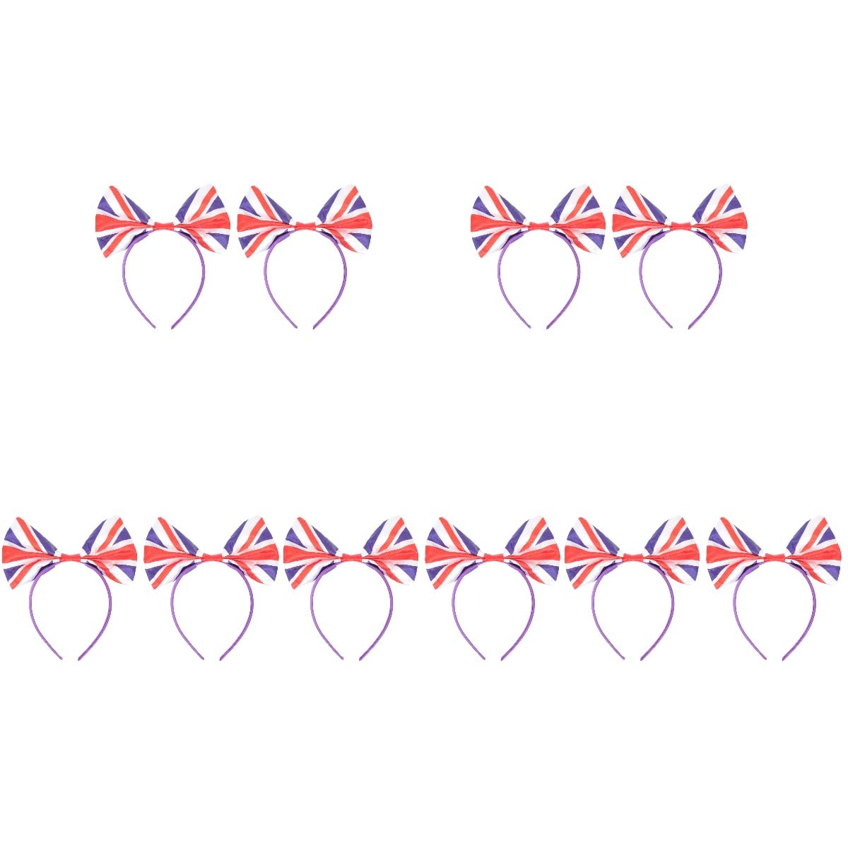10 Pcs Union Jack Bow Headbands - UK Flag Hair Bands for Women & Girls | Perfect for British Themed Parties, Costumes, and Patriotic Events