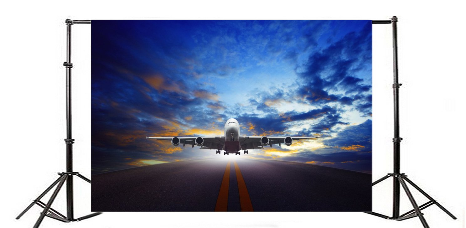 Yeele 10x8ft Airplane Takeoff Photo Backdrop - Aviation Runway Vinyl Background for Photography Studio, Baby Portrait & Video Shoot - Perfect for Birthday Parties, Aviation Themed Events & Home Decor