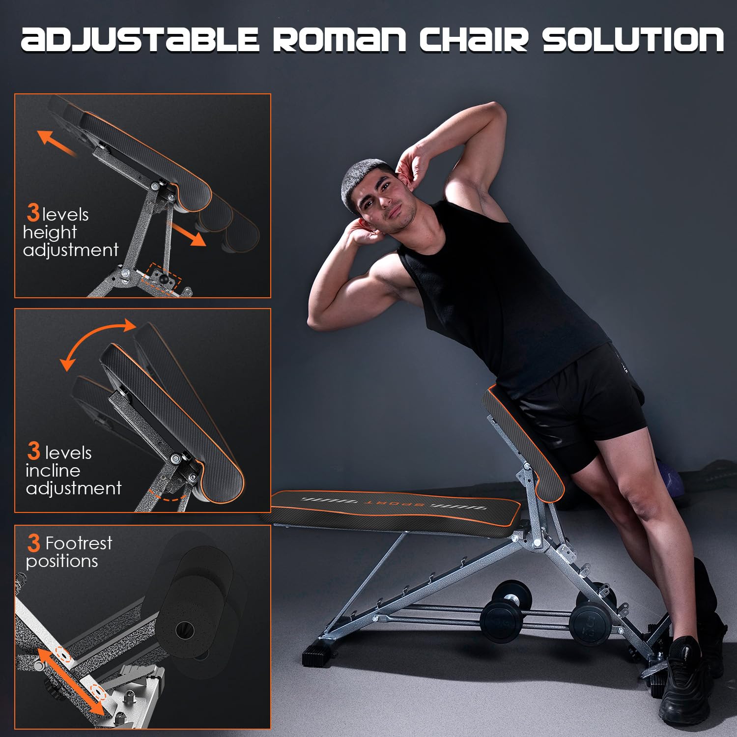 KUYOU Adjustable Weight Bench - 2-in-1 Roman Chair for Home Gym & Full Body Workout