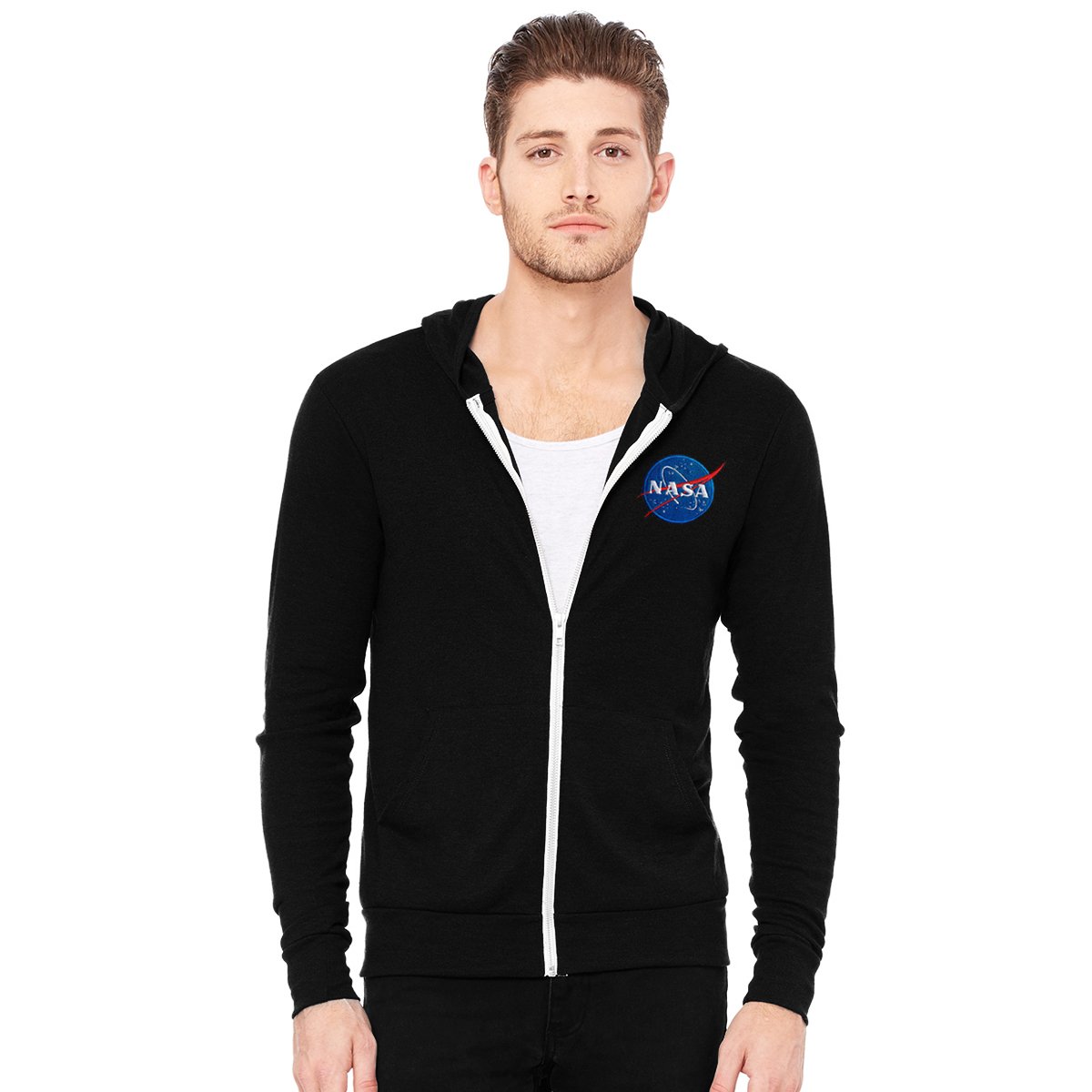 NASA Logo Tri-Blend Full-Zip Lightweight Hoodie Sweatshirt - Comfortable Casual Wear for Men & Women, Perfect for Everyday, Gym, and Outdoor Activities