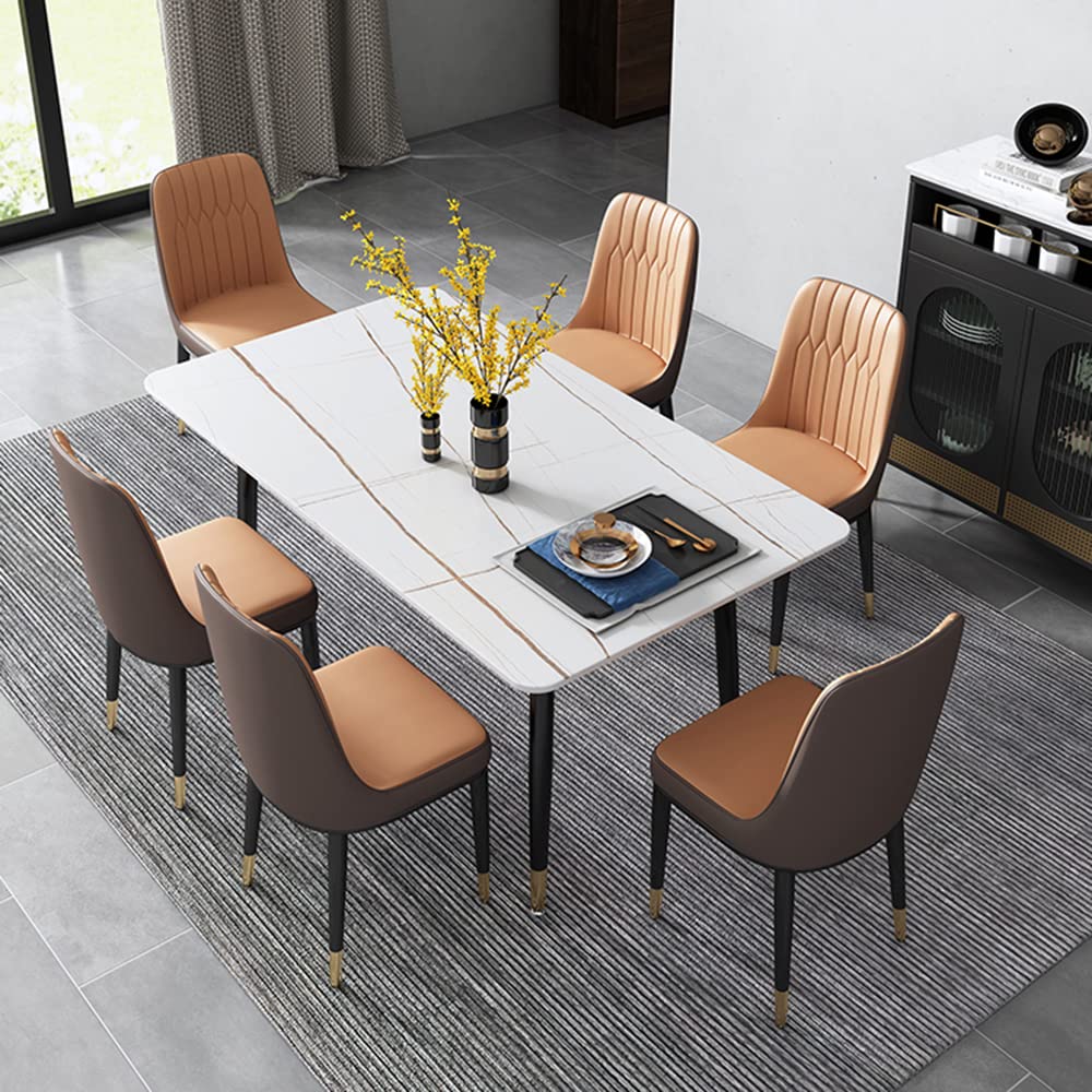 Modern Metal Parsons Dining Chair - Luxurious Leather Side Chair with Brass/Gold Legs for Restaurant, Kitchen & Home Decor - Camel (1 Piece)