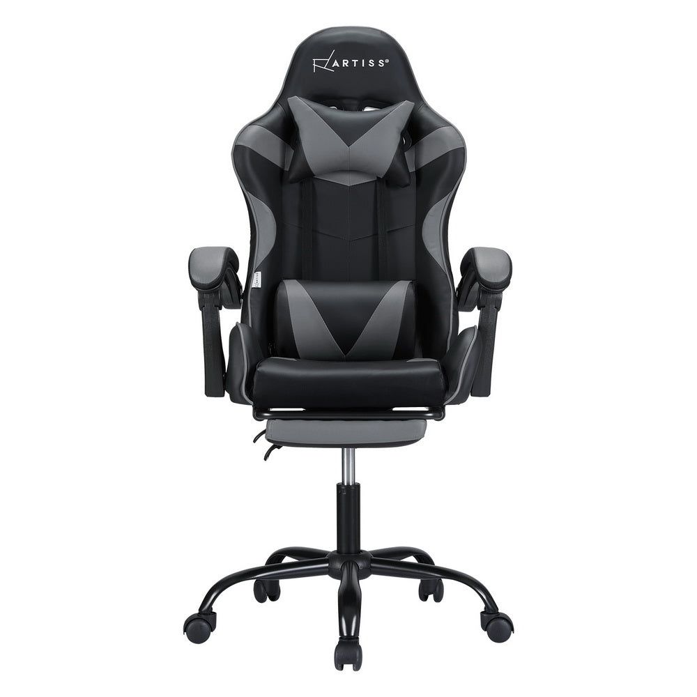 Artiss Ergonomic 2-Point Massage Gaming & Office Chair with Adjustable Footrest - Grey - Perfect for Home Office, Gaming Setup, and Workstation Comfort