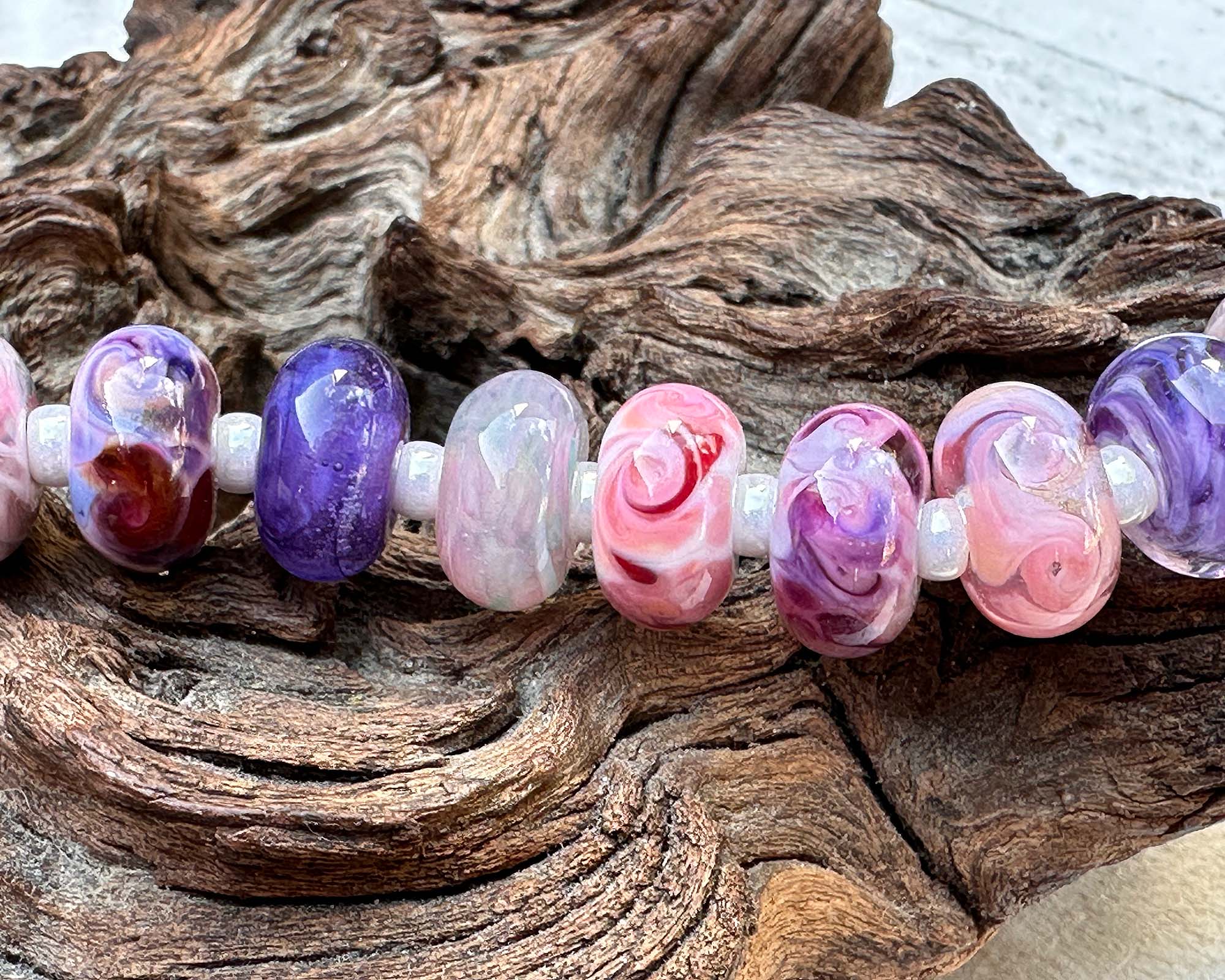 25pcs Berry Blush Pink & Purple Swirls Lampwork Glass Beads Set for Jewelry Making - DIY Bracelets, Necklaces, Earrings - Handmade Artisan Beads for Crafting & Gift Giving